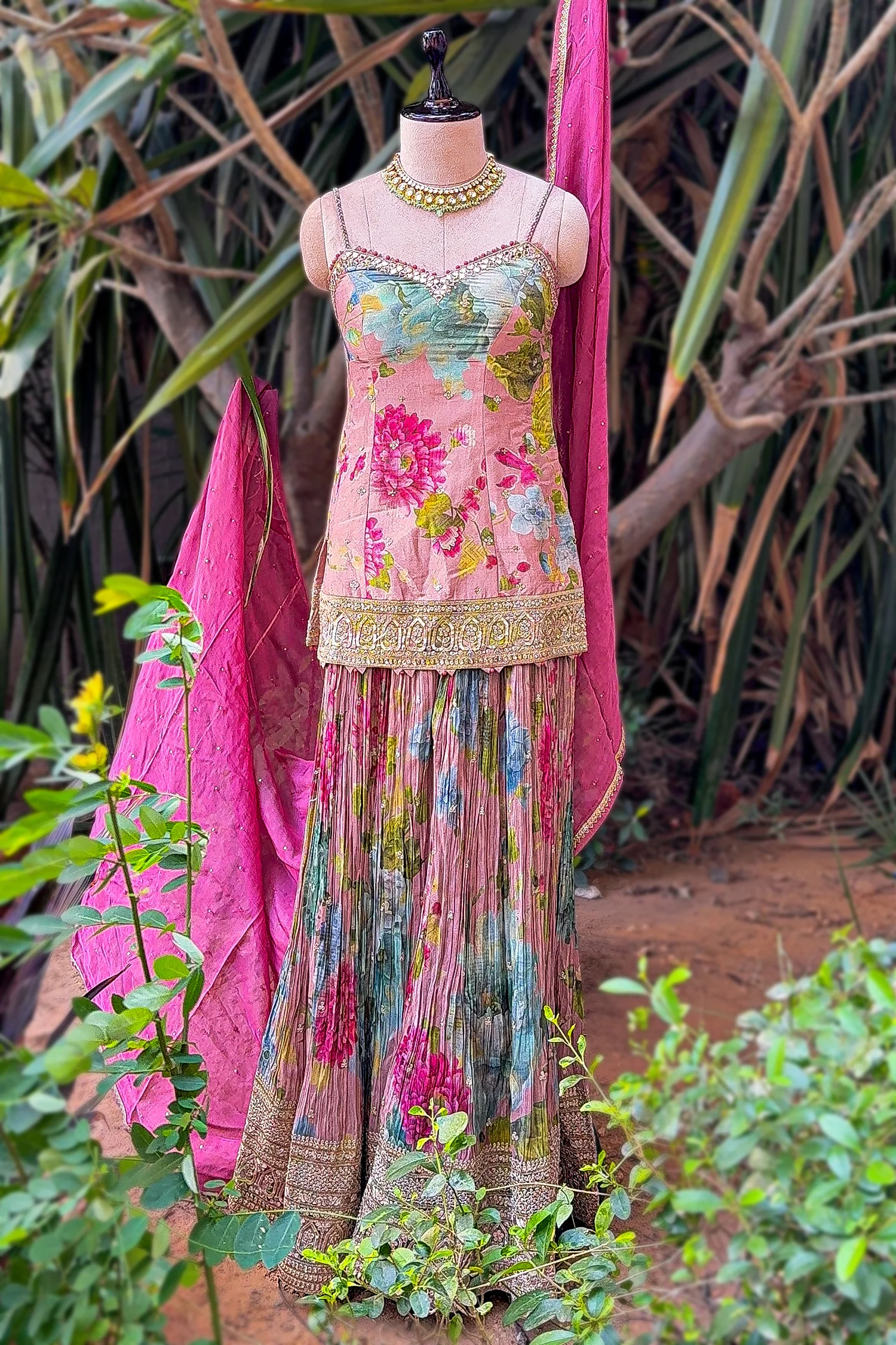 Multi Colored Tissue Silk Floral Printed Palazzo Suit - Image 3