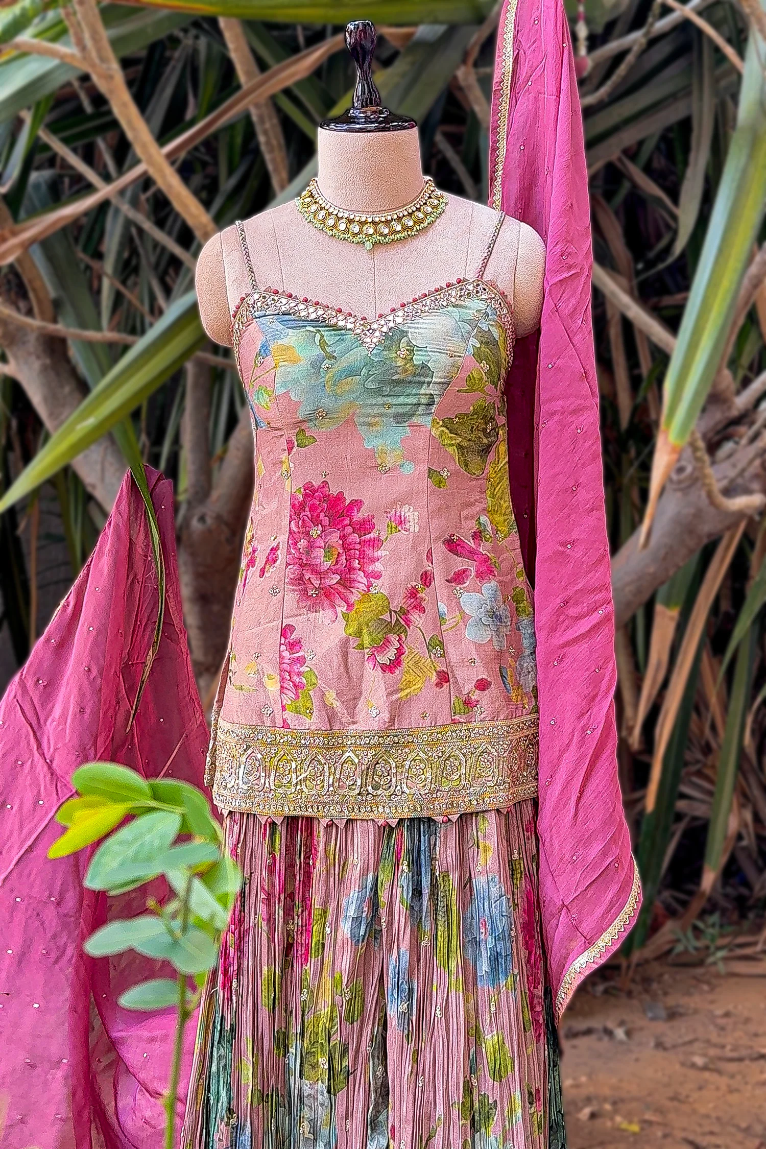 Multi Colored Tissue Silk Floral Printed Palazzo Suit - Image 4