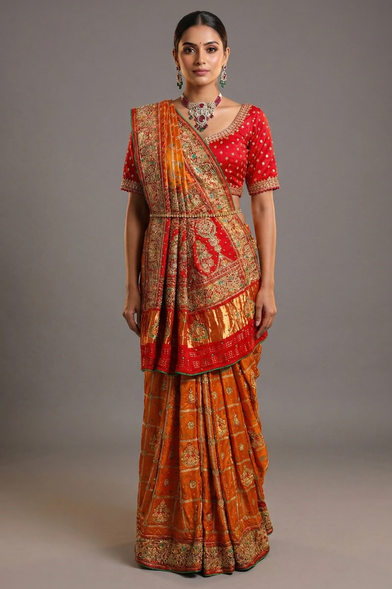 Mustard Yellow Gaji Silk Traditional Gharchola Saree with Contrast Pallu