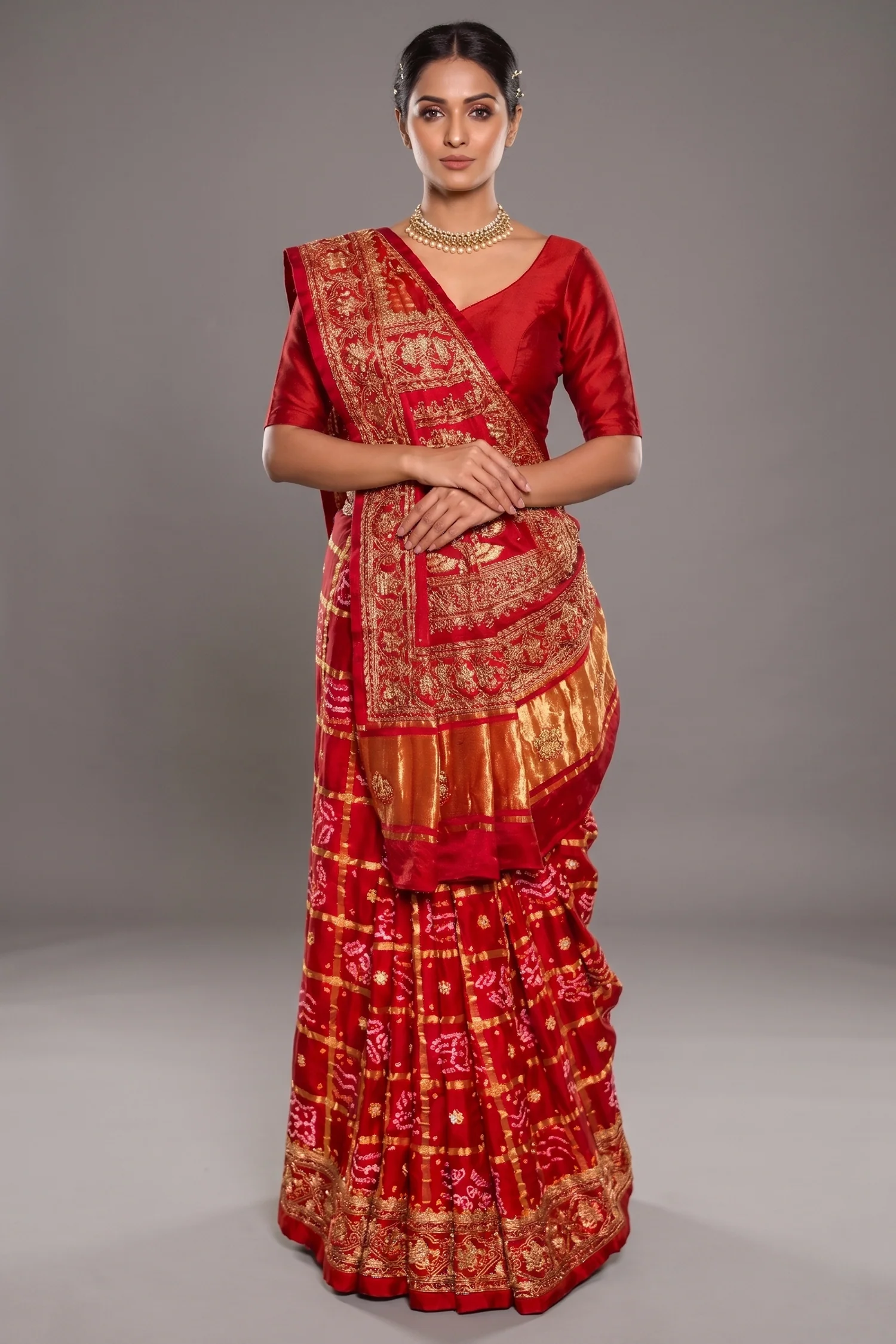 Maroon Gaji Silk Traditional Gharchola Saree