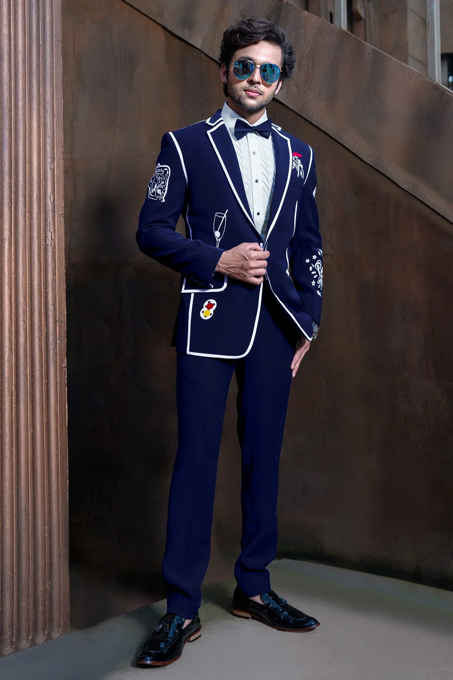 Navy Blue and White Imported Tuxedo Suit