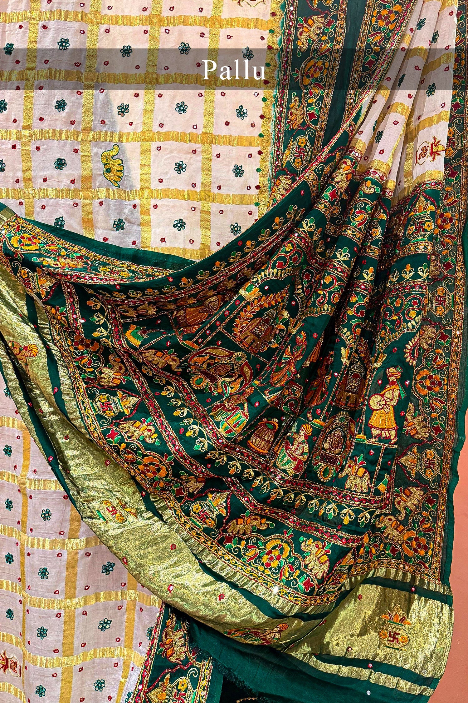Off White Gaji Silk Traditional Bridal Panetar Saree - Image 3