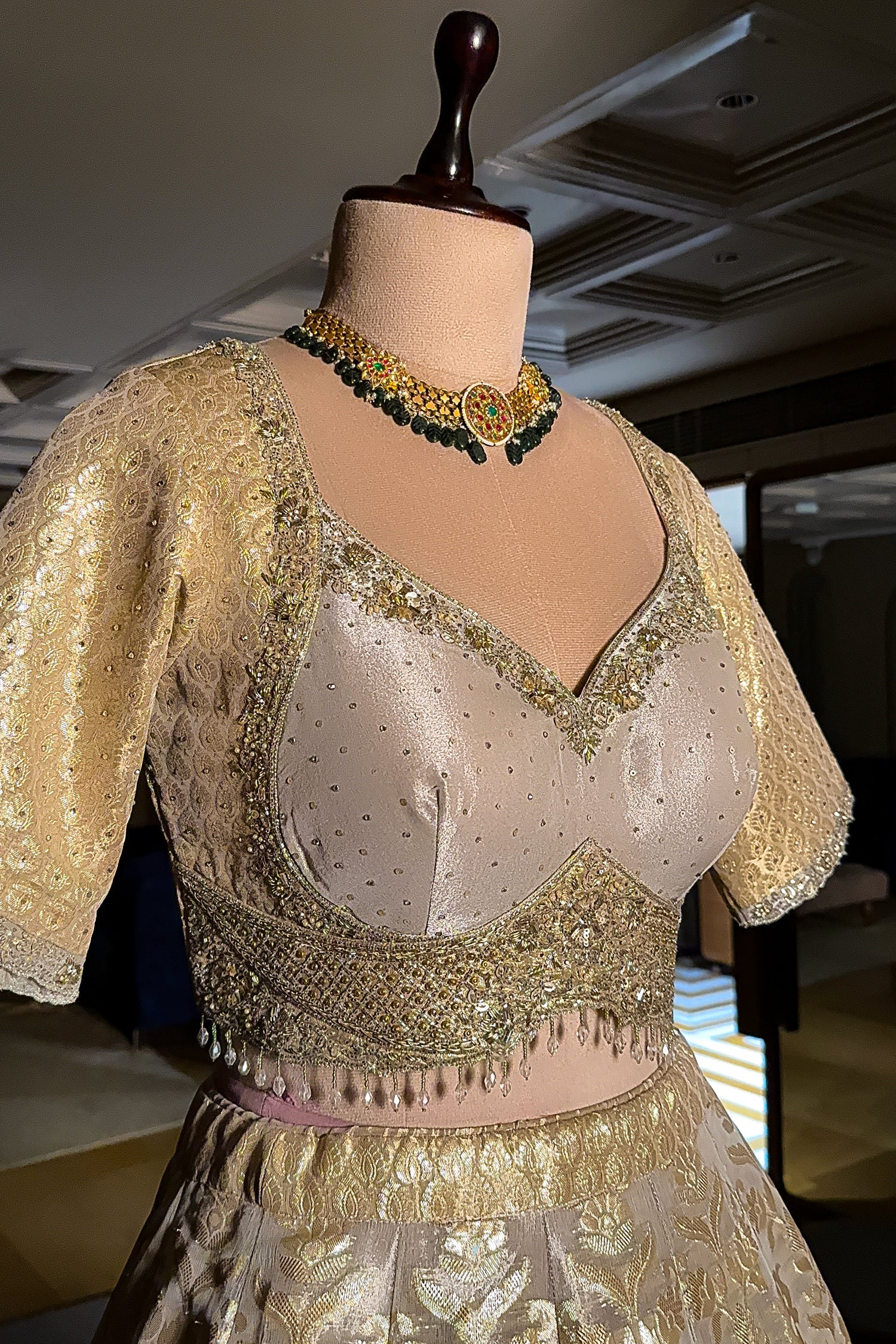 Off White Organza Woven Lehenga - Image 4