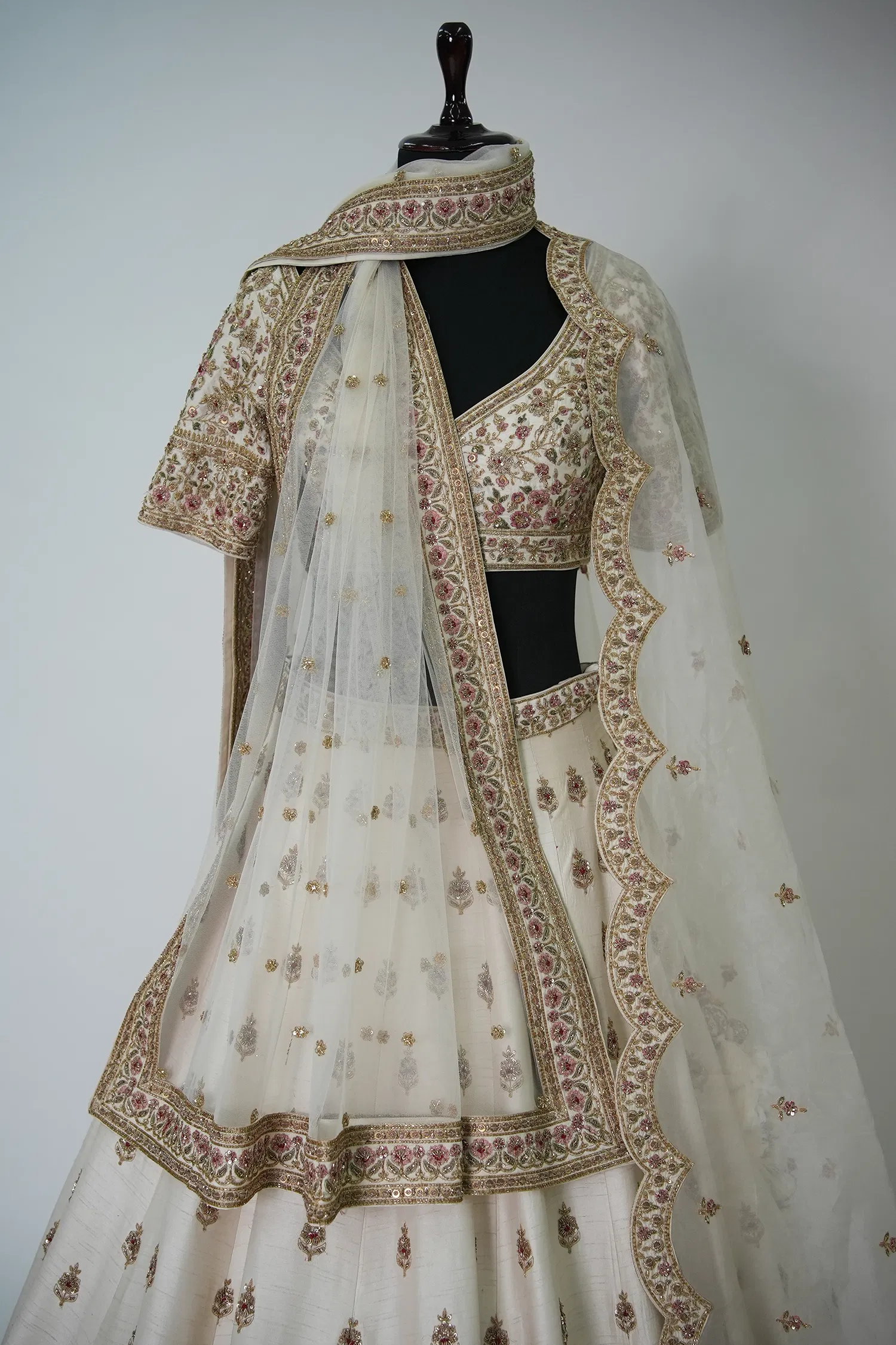 Off White Raw Silk Zari Sequin Embroidery Lehenga - Image 3