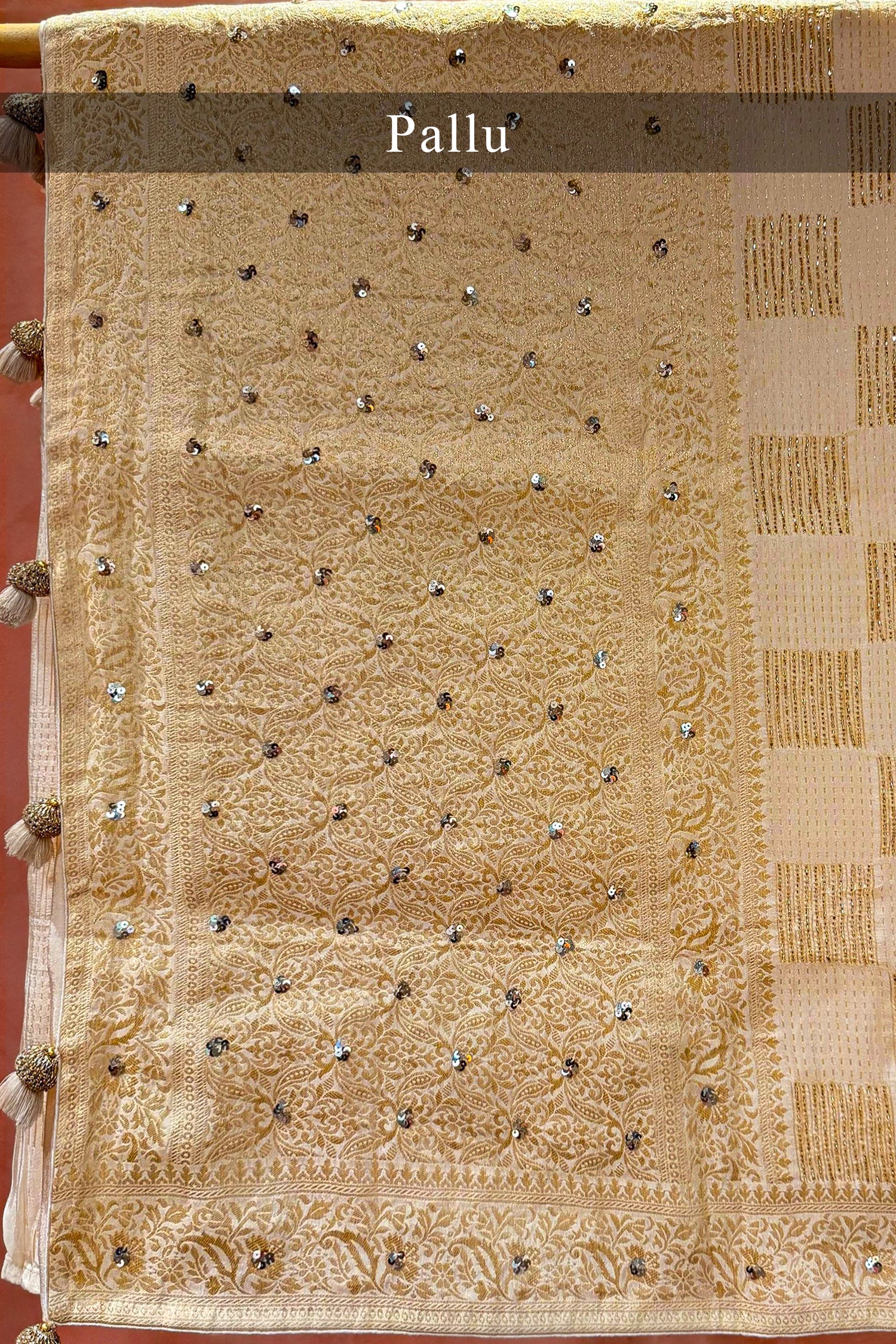 Off White Semi Silk Cutdana Worked Saree - Image 4