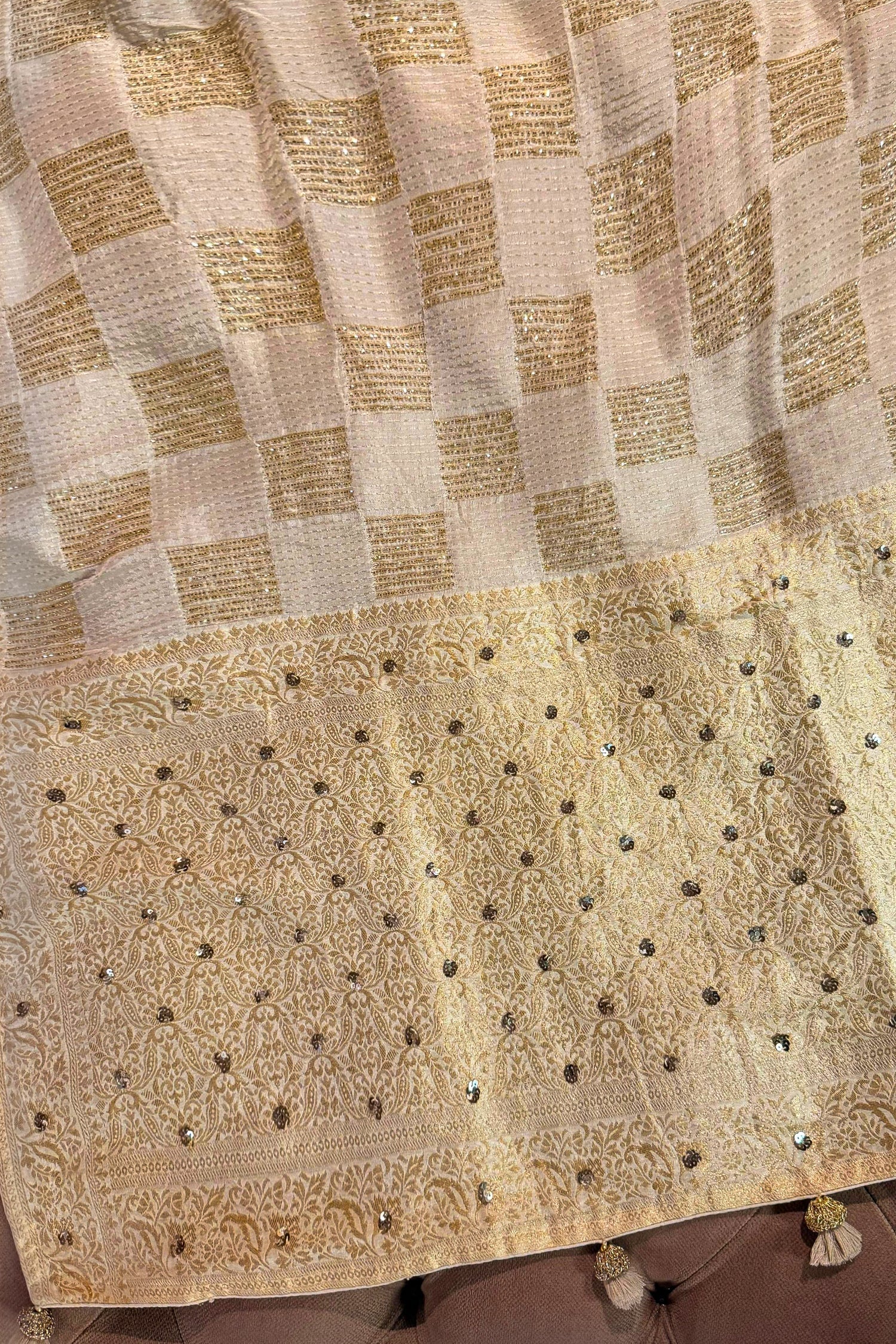 Off White Semi Silk Cutdana Worked Saree - Image 5