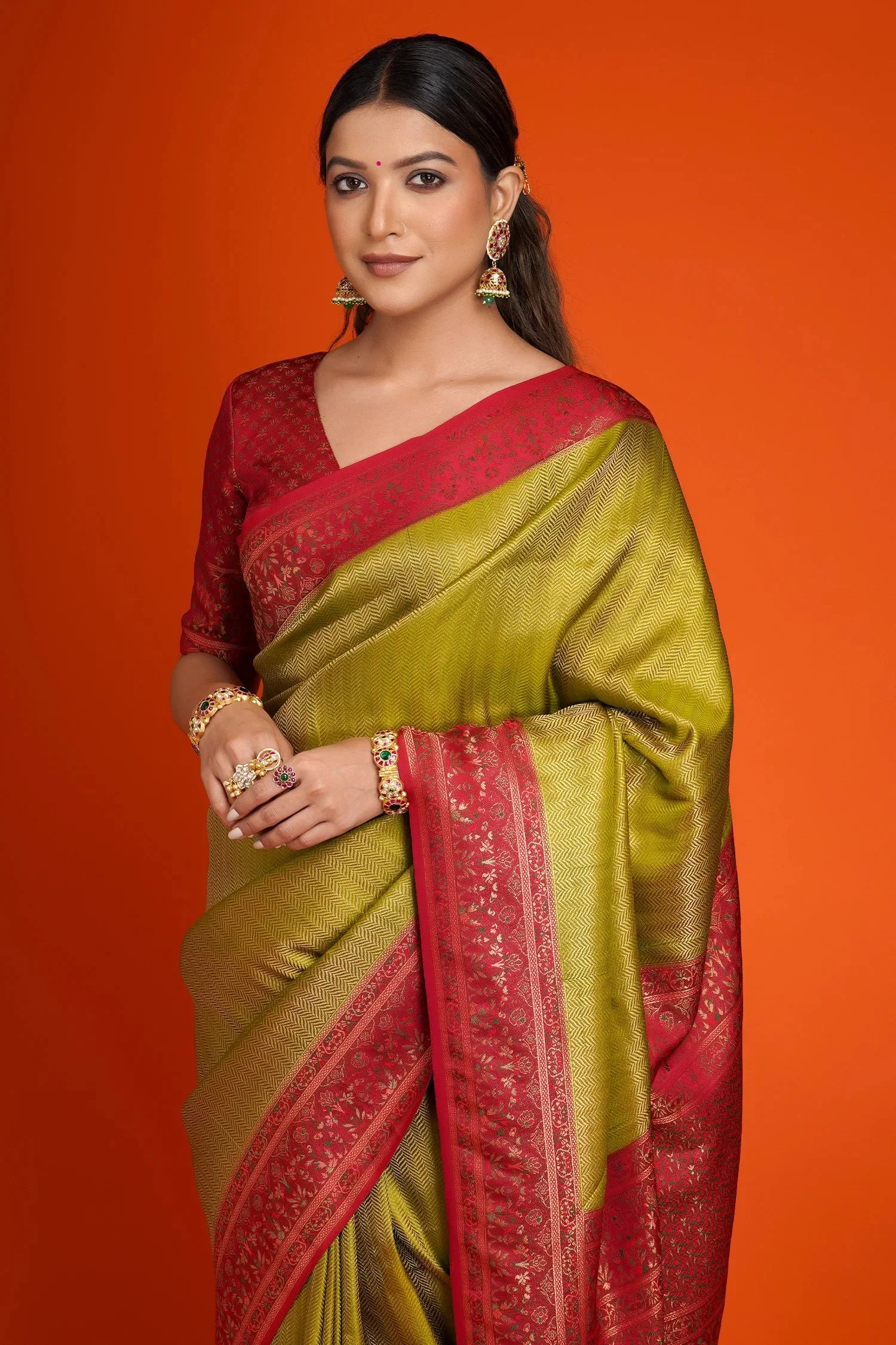 Olive Green Art Silk All Over Woven Saree - Image 3