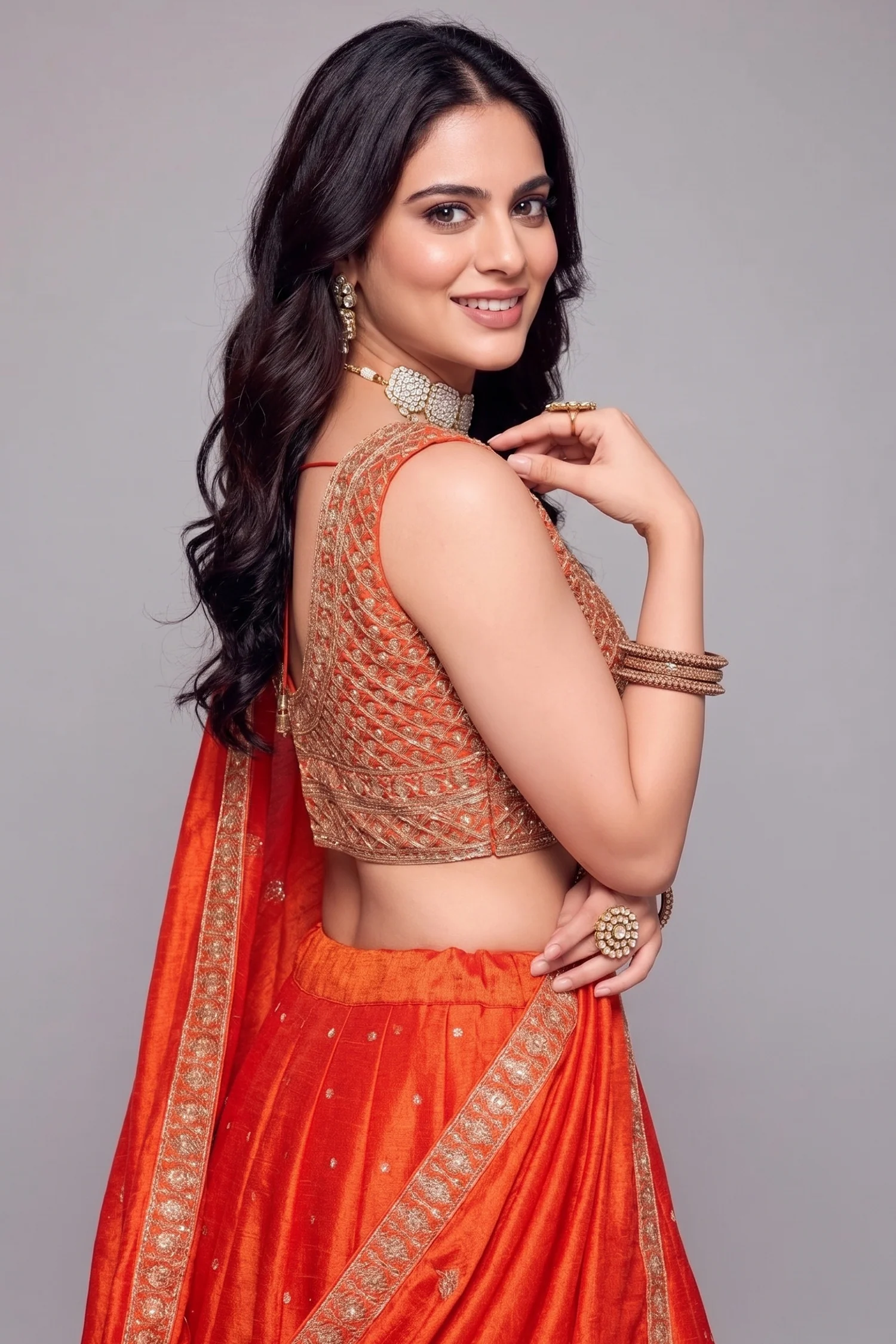 Orange Art Silk Sequin Embroidered Lehenga - Image 2