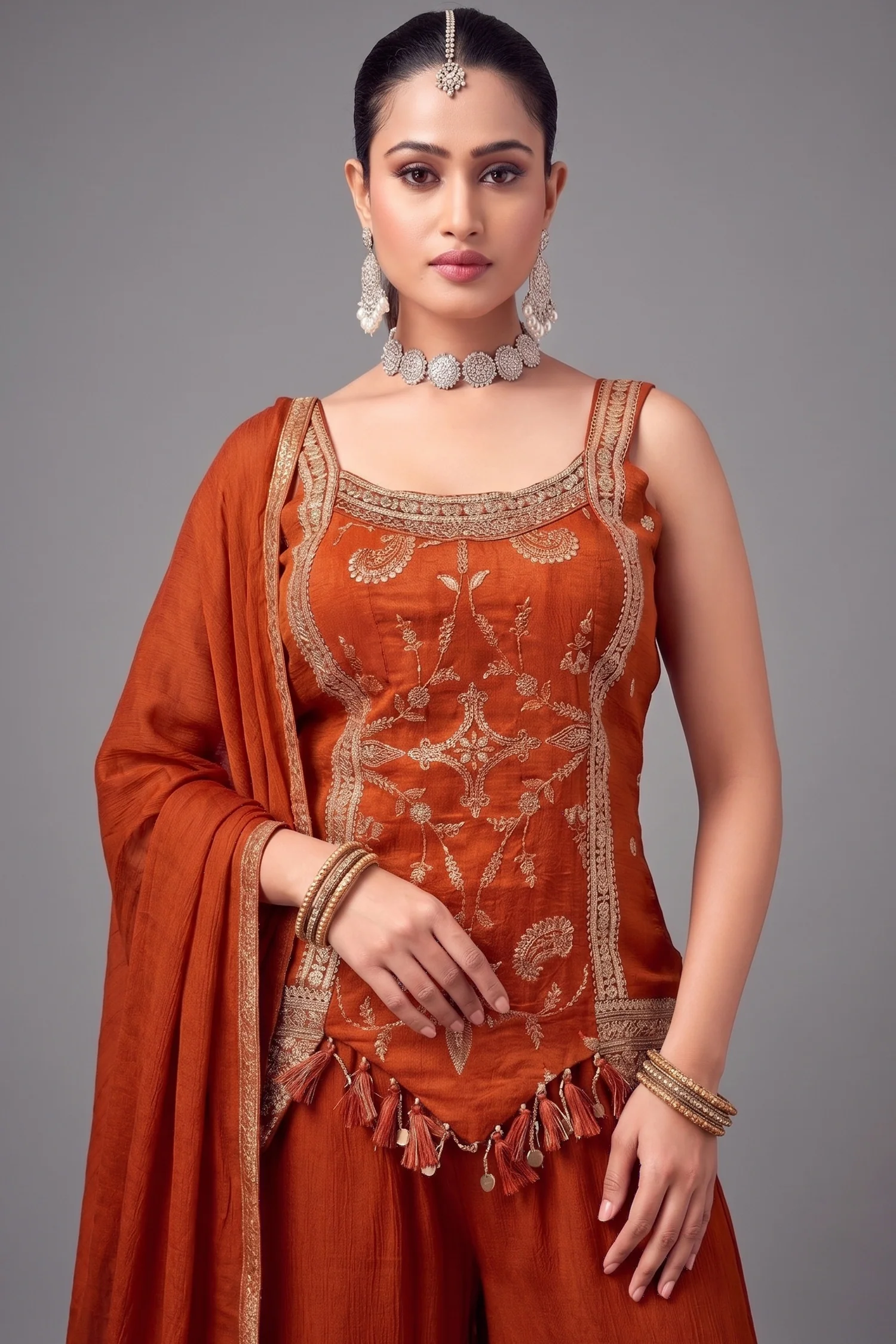 Orange Art Silk Woven Palazzo Suit - Image 2