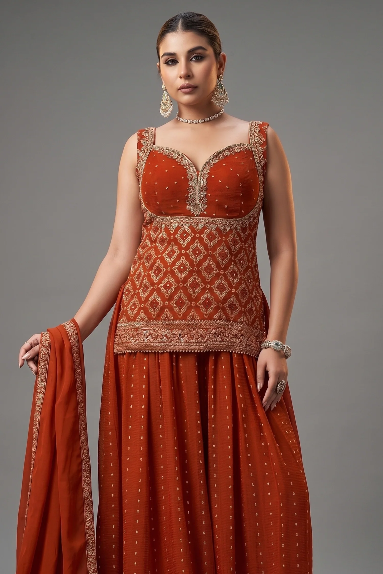 Orange Chinon Art Silk Woven Palazzo Suit - Image 2