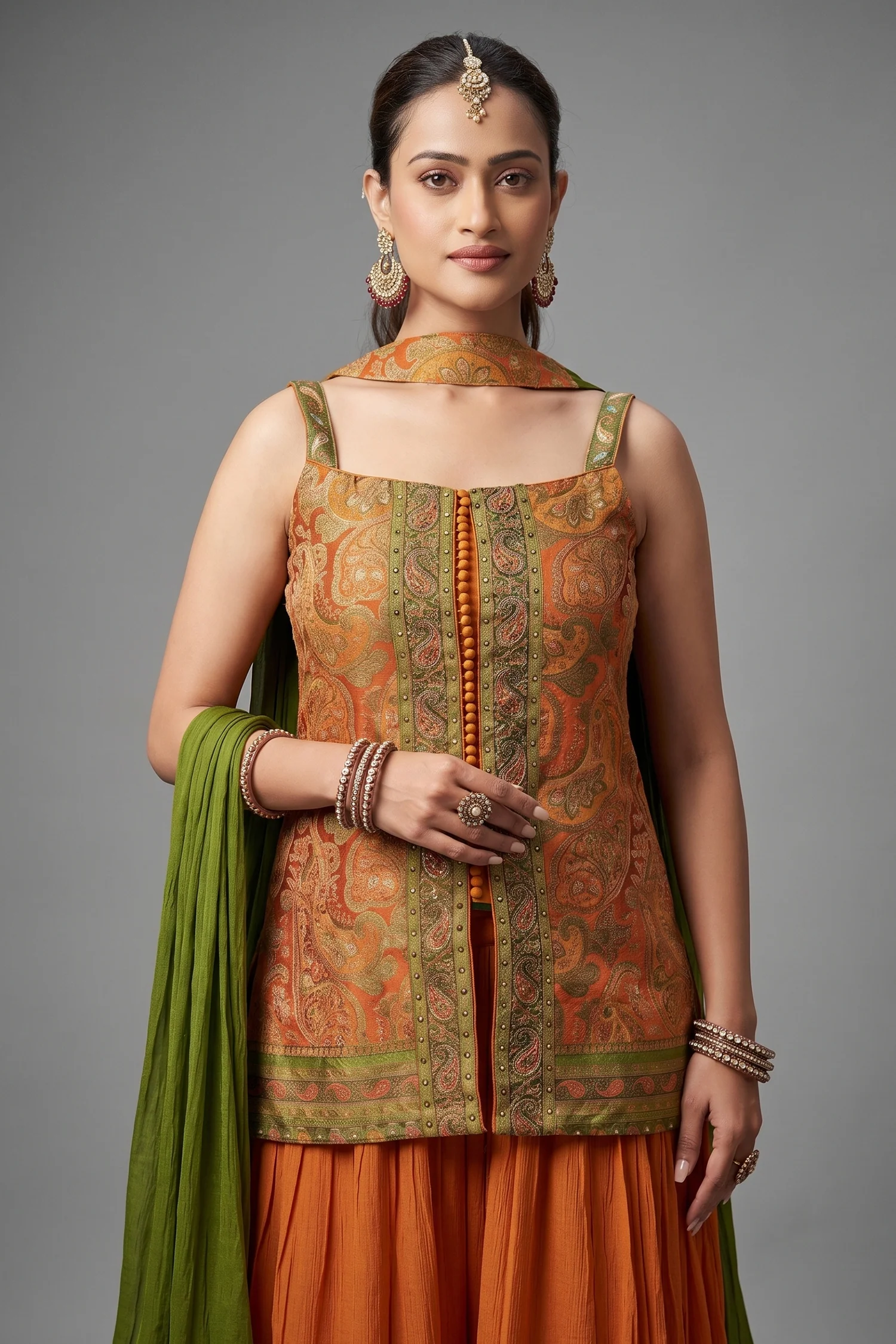 Orange Chinon Woven Palazzo Suit - Image 2