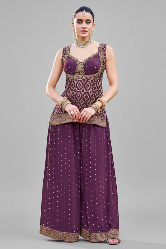 Orchid Purple Chinon Art Silk Woven Palazzo Suit