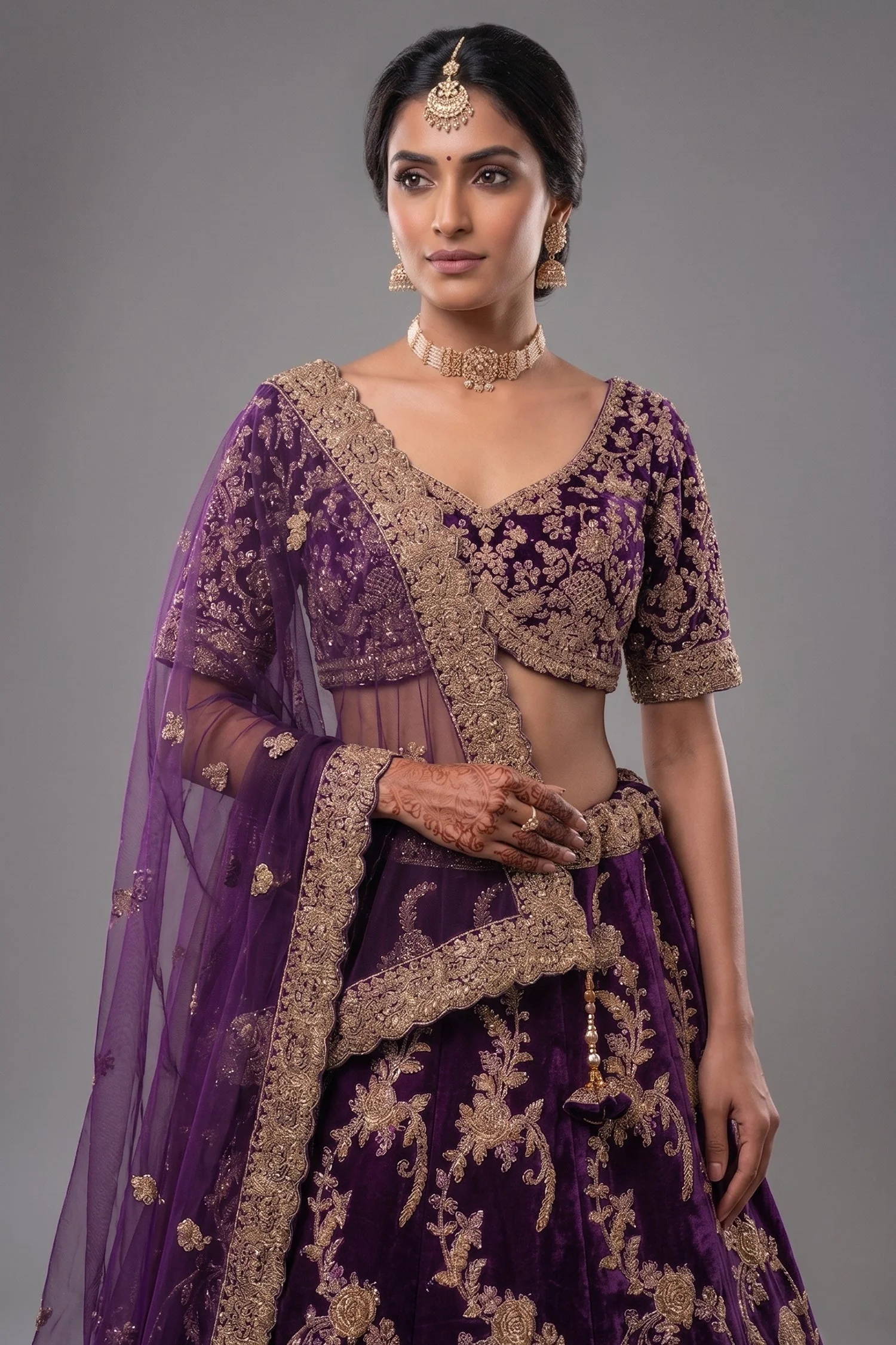 Palatinate Purple Raw Silk Jaal Worked Lehenga - Image 2