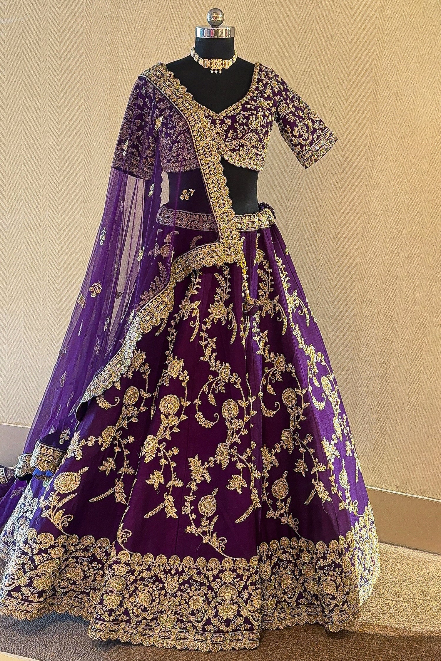 Palatinate Purple Raw Silk Jaal Worked Lehenga - Image 3