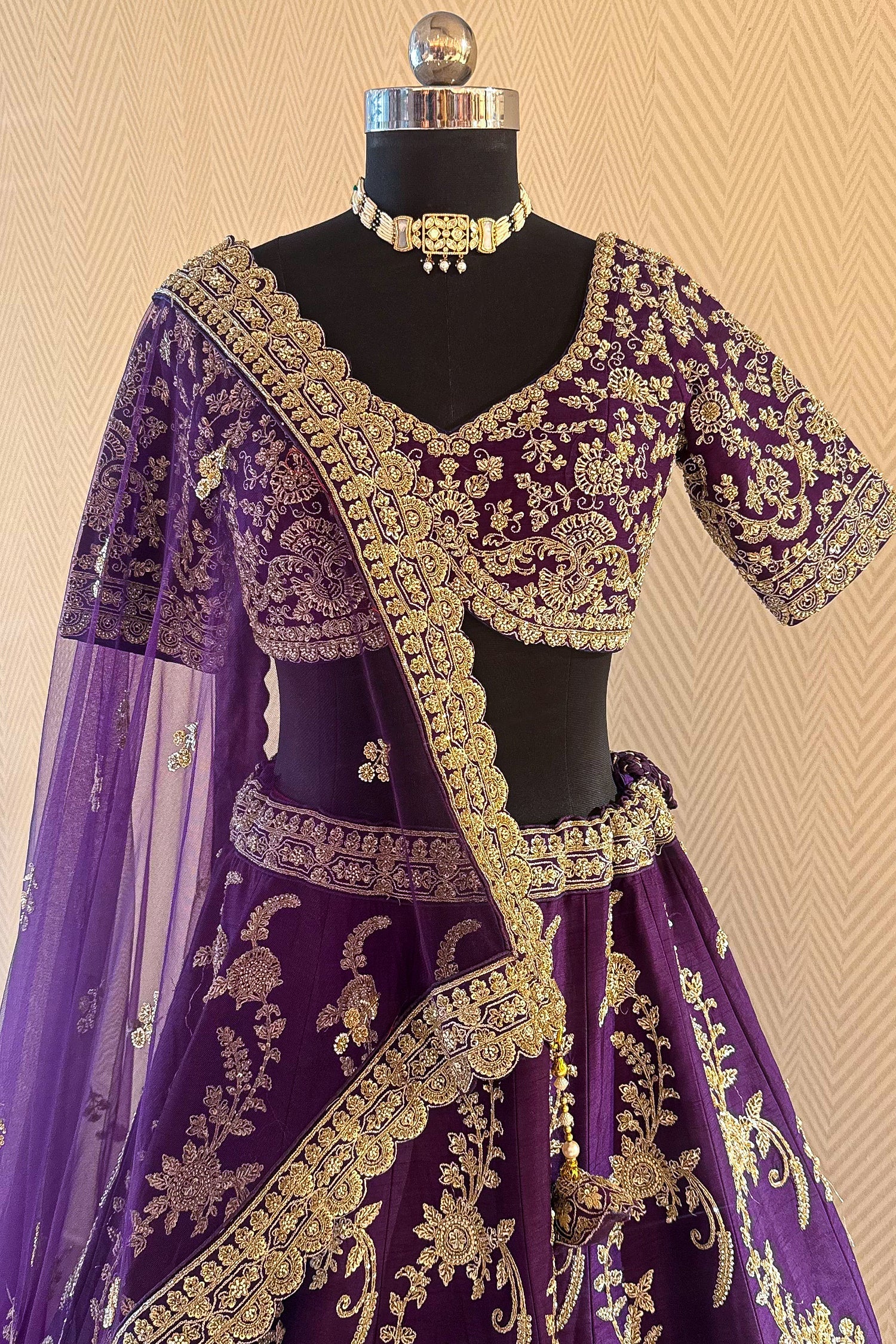 Palatinate Purple Raw Silk Jaal Worked Lehenga - Image 4