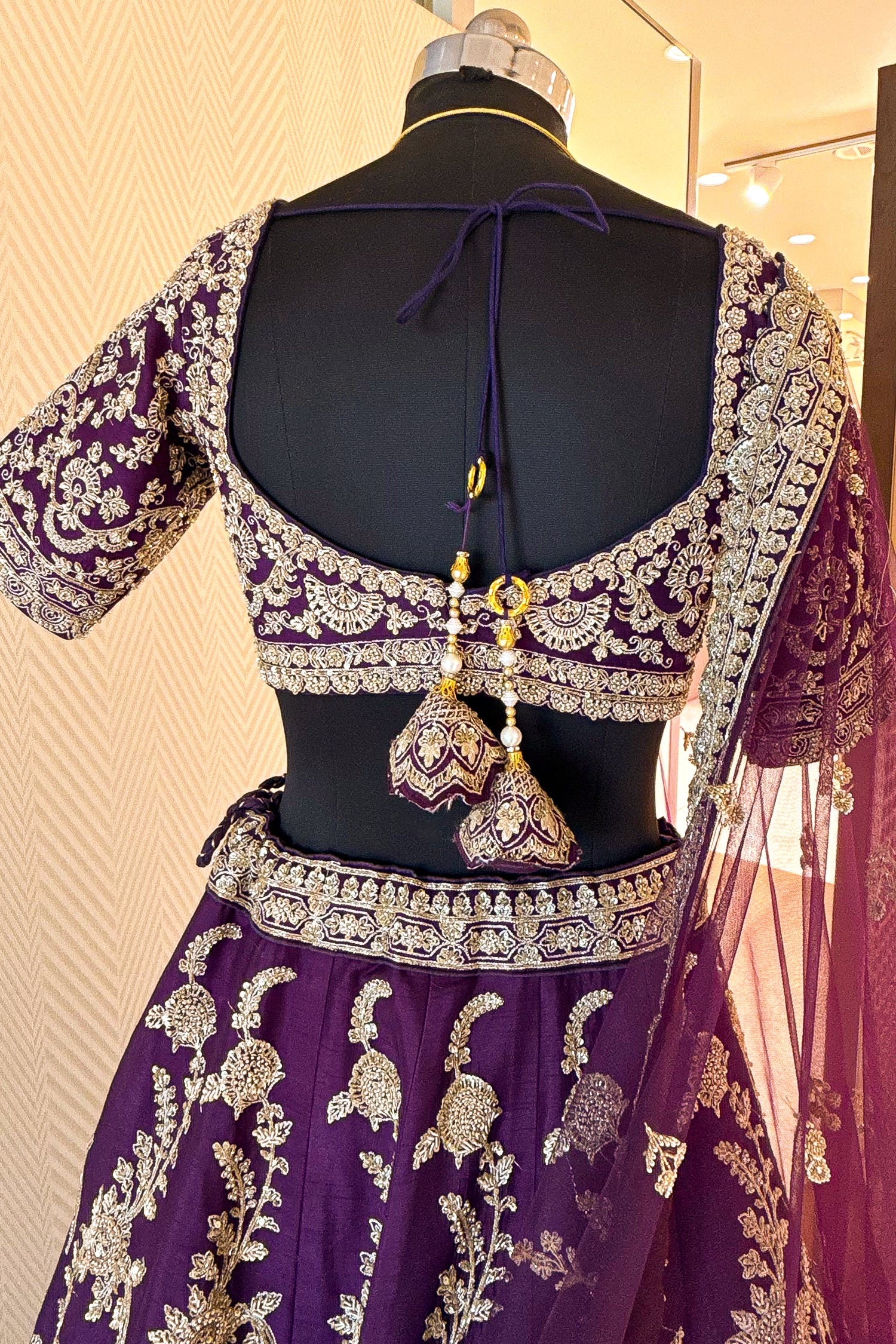 Palatinate Purple Raw Silk Jaal Worked Lehenga - Image 5