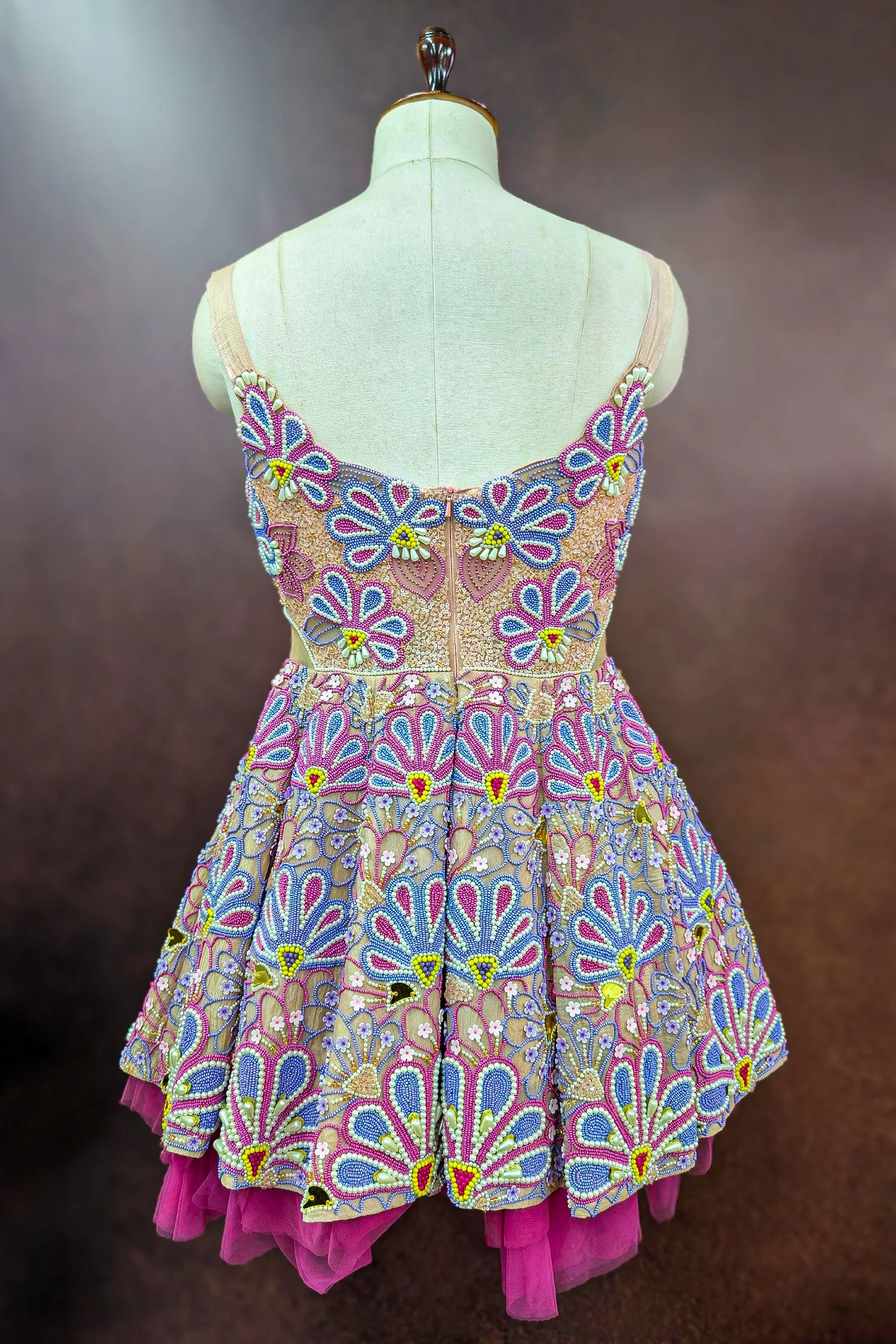 Pastel Pink Net All Over Beaded Cutwork Mini Dress - Image 5