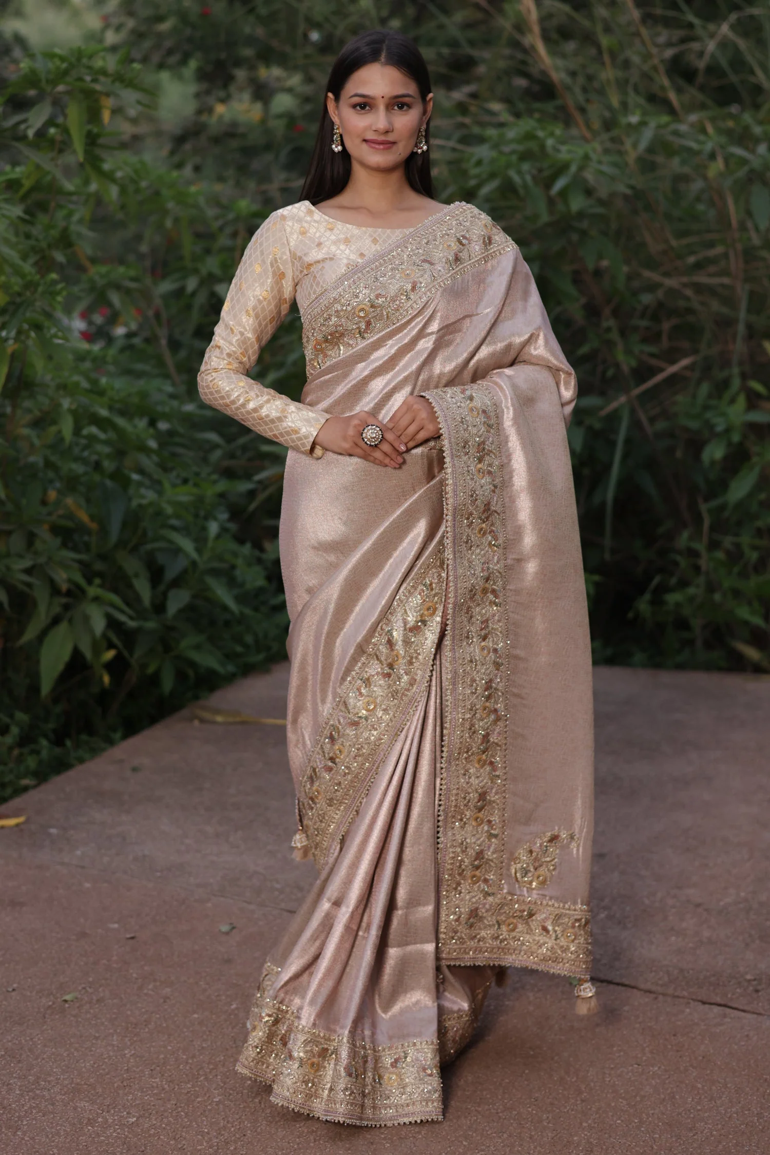 Peach Dola Silk Saree with Sequin Embroidery Border - Image 3