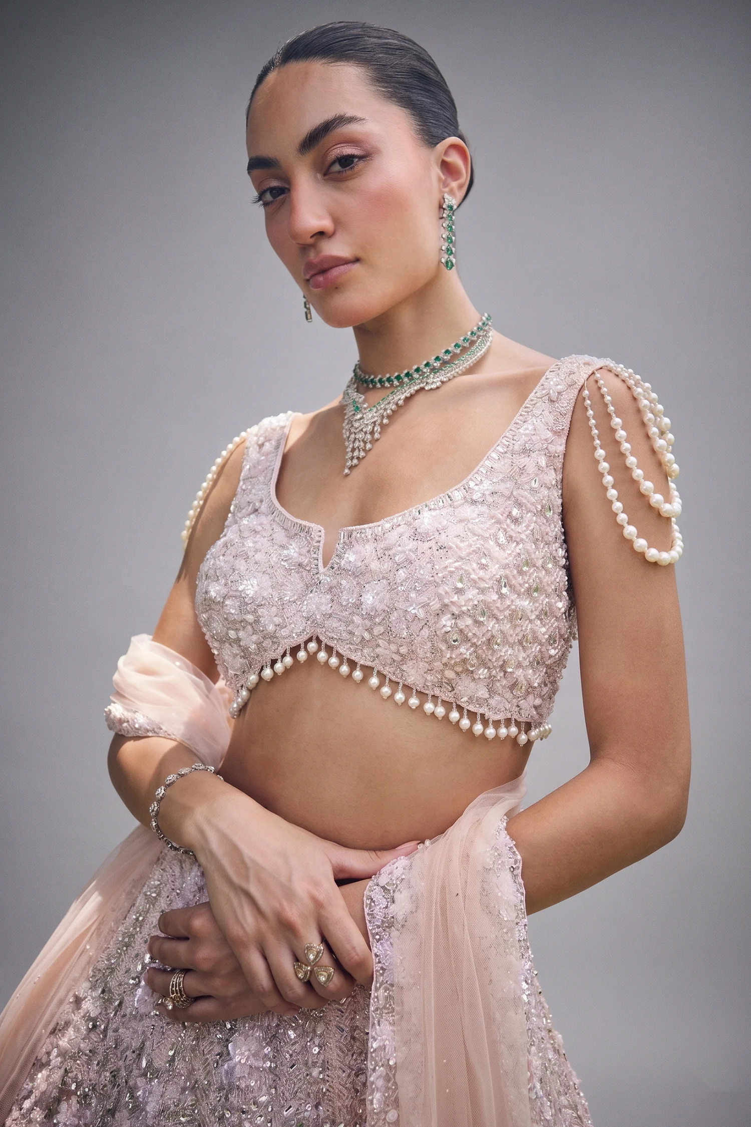 Peach Net Designer All Over Sequin Beaded Lehenga - Image 2