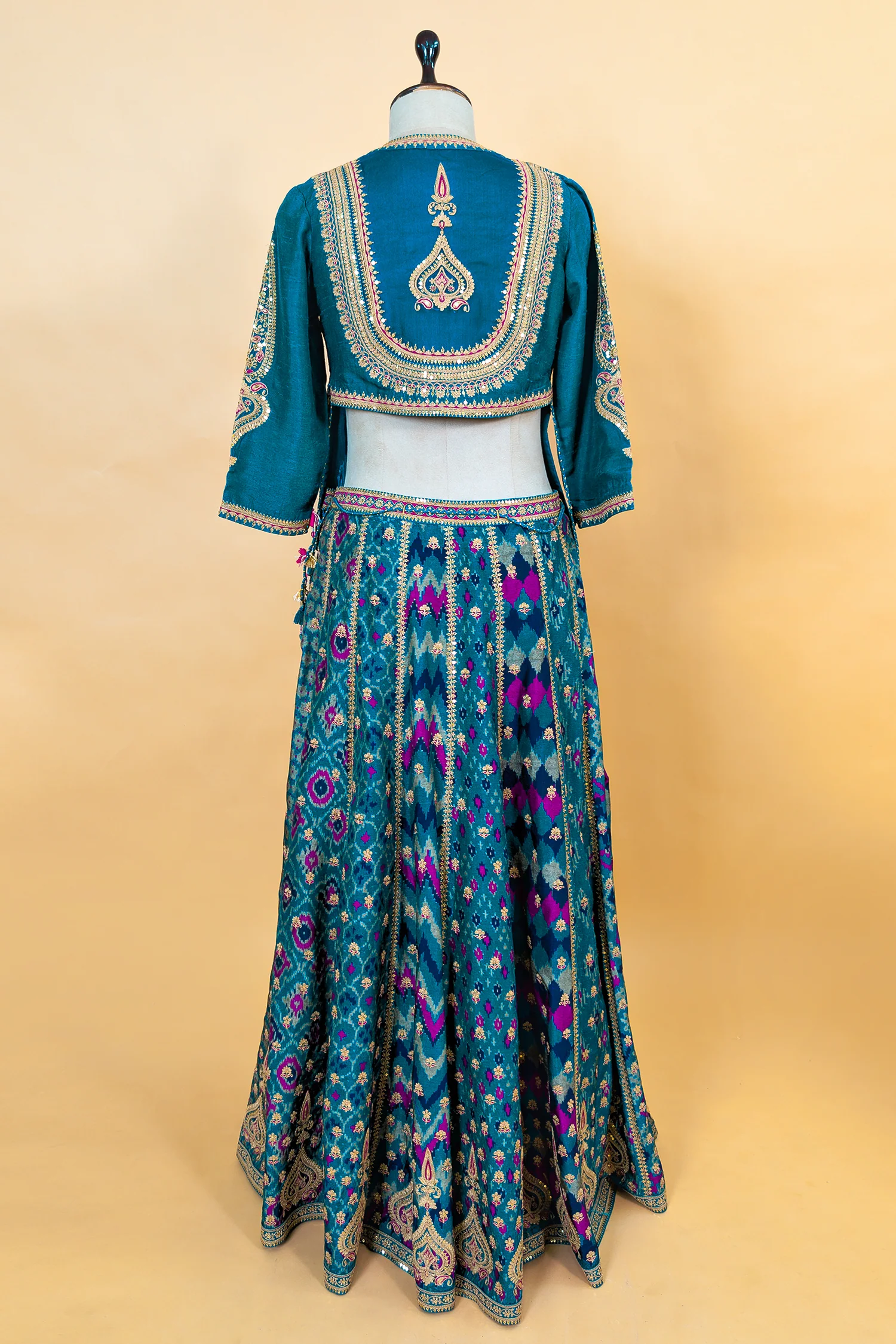 Peacock Blue Silk Sequin Embroidered Lehenga Set - Image 4