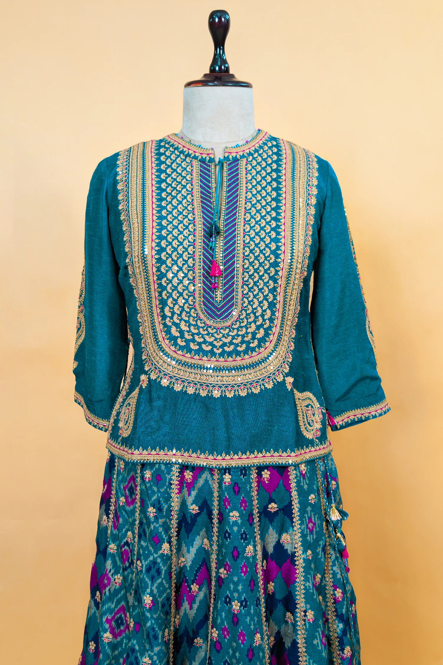 Peacock Blue Silk Sequin Embroidered Lehenga Set - Image 5
