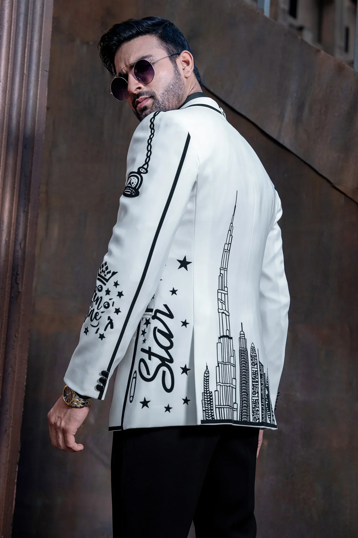 Pearl White and Black Imported Tuxedo Suit - Image 2
