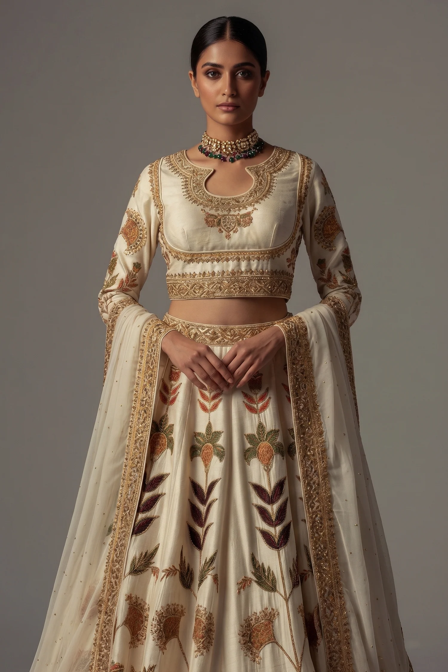 Pearl White Silk Patch Work Lehenga - Image 2