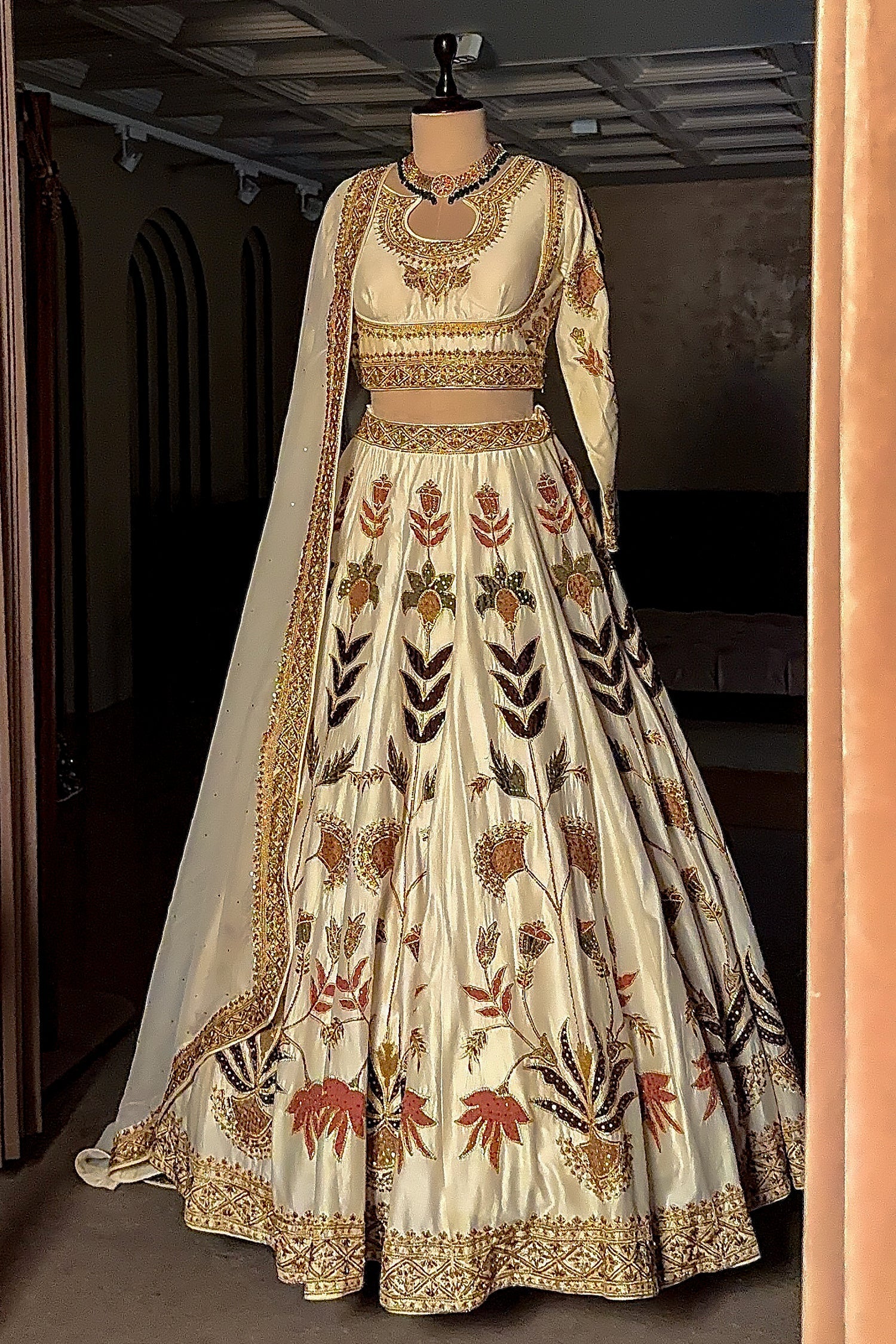 Pearl White Silk Patch Work Lehenga - Image 3