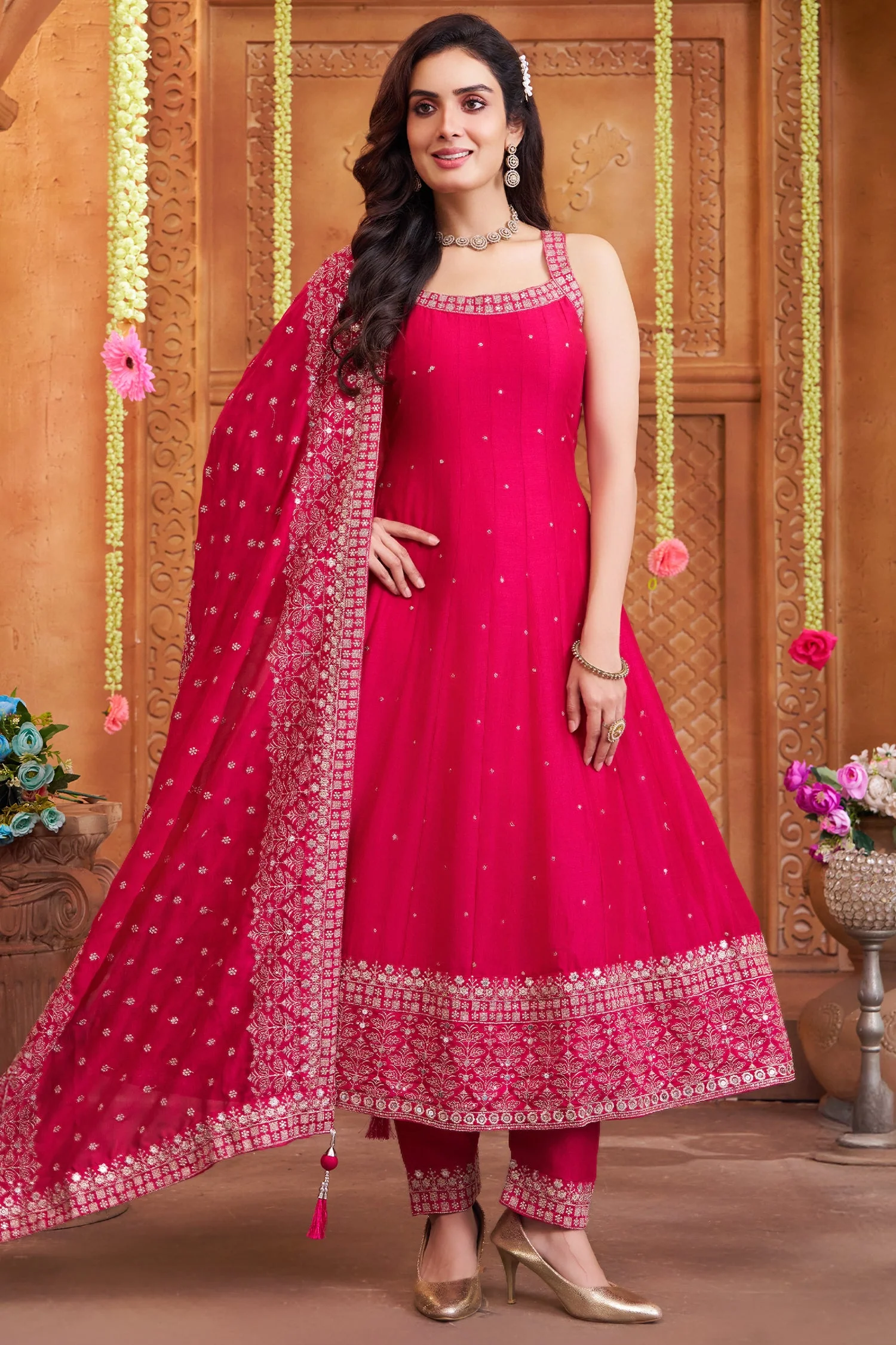 Pink Art Silk Sequin Embroidered Suit - Image 2