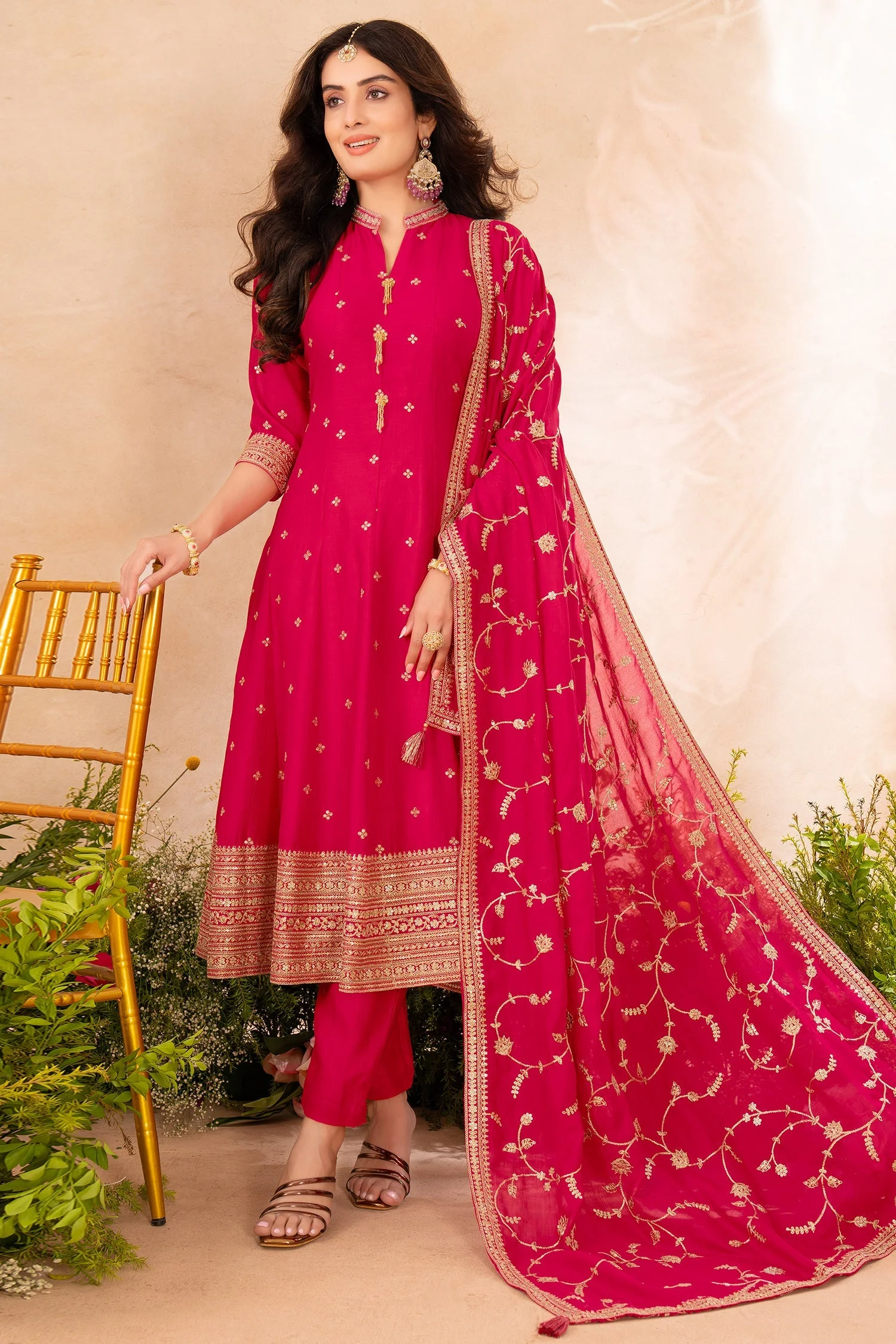 Pink Art Silk Sequins Embroidered Anarkali Suit - Image 3