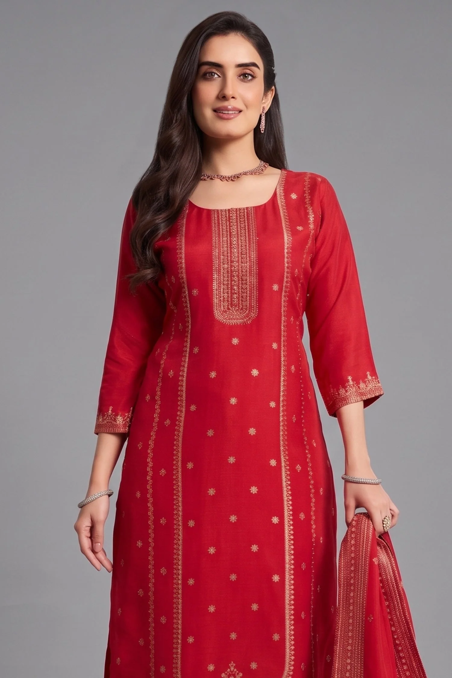 Pink Art Silk Woven Straight Cut Suit - Image 2