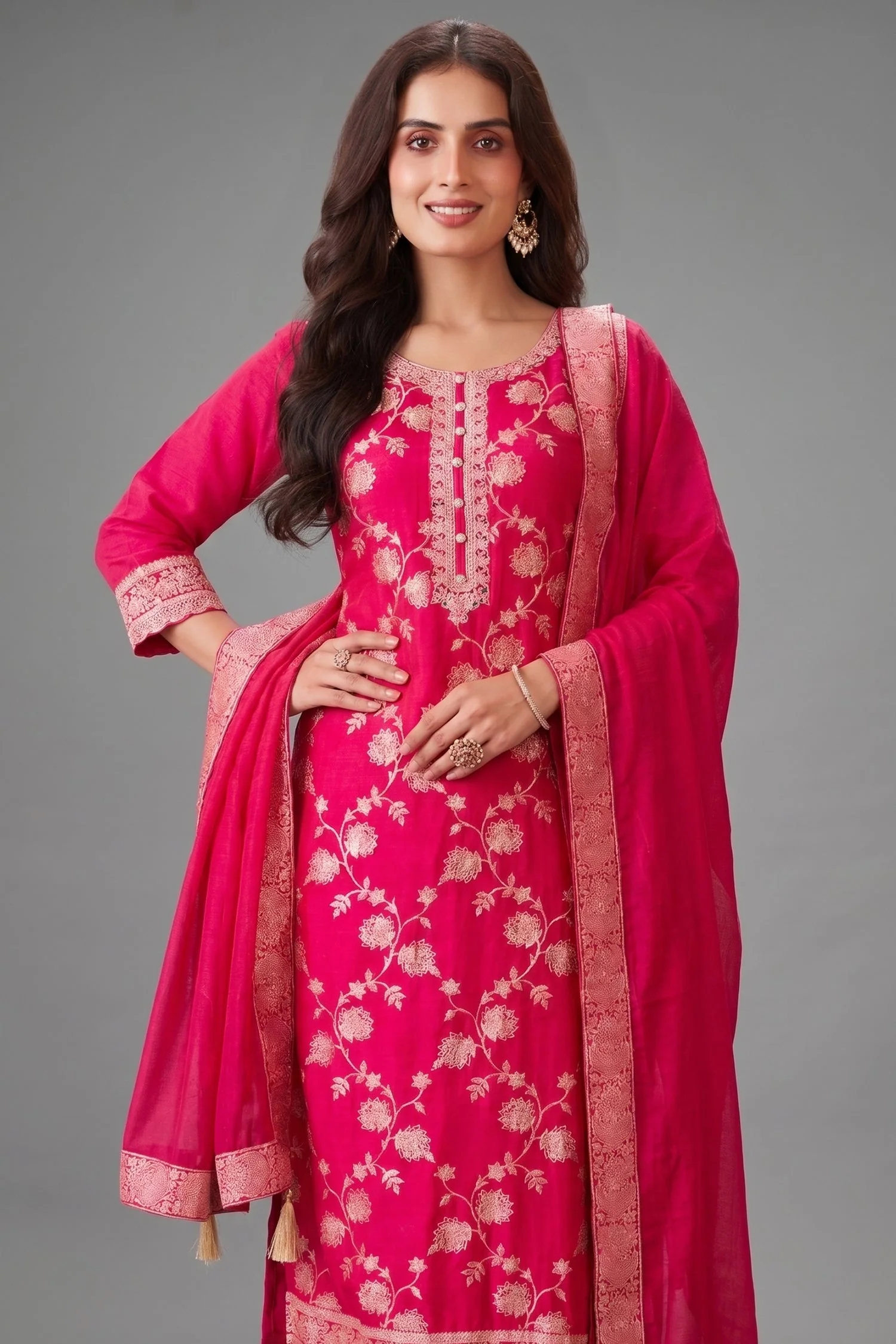 Pink Art Silk Woven Straight Cut Suit - Image 2