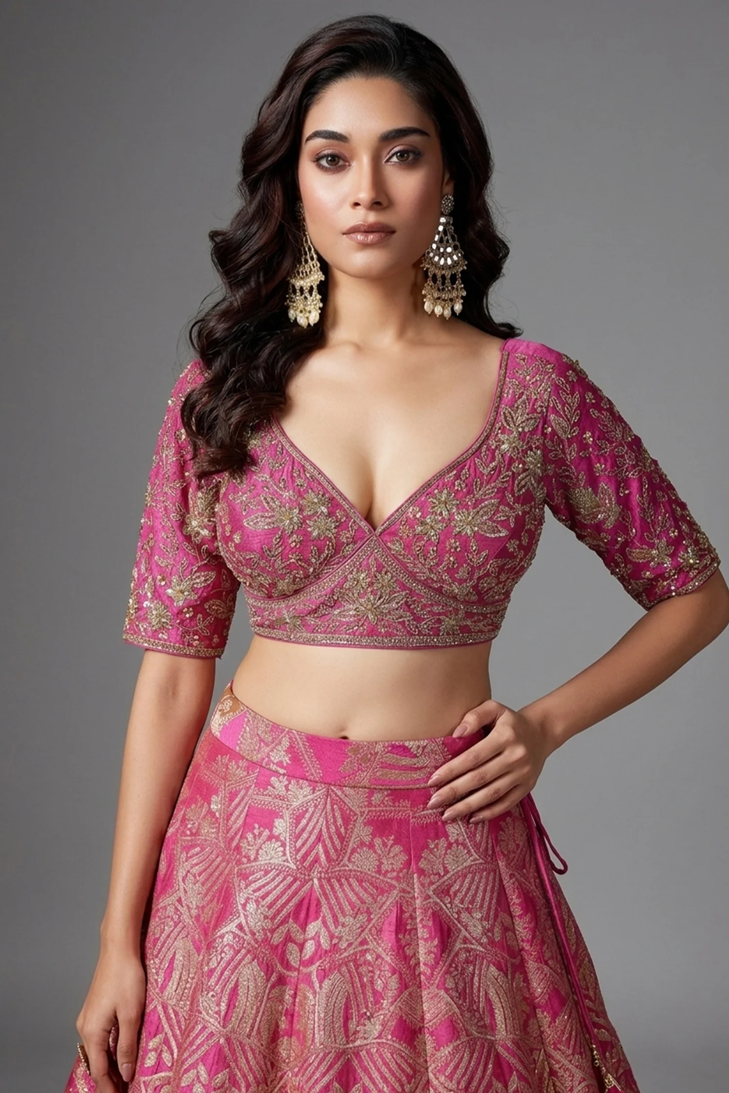 Pink Banarasi Brocade Silk Zari Weaving Lehenga - Image 2
