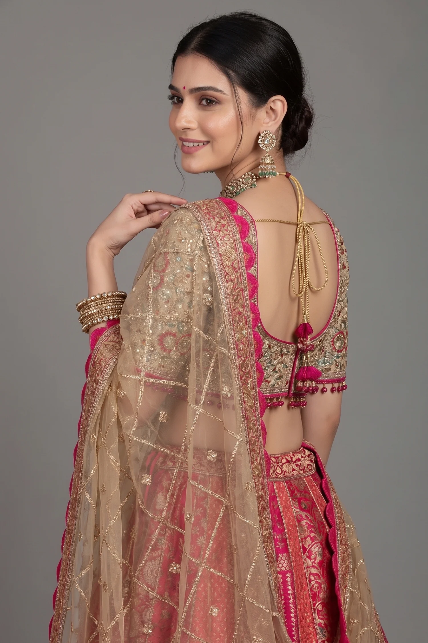 Pink Banarasi Silk Woven Lehenga - Image 2