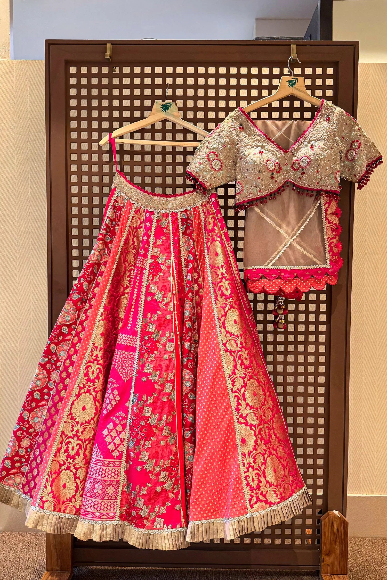Pink Banarasi Silk Woven Lehenga - Image 3