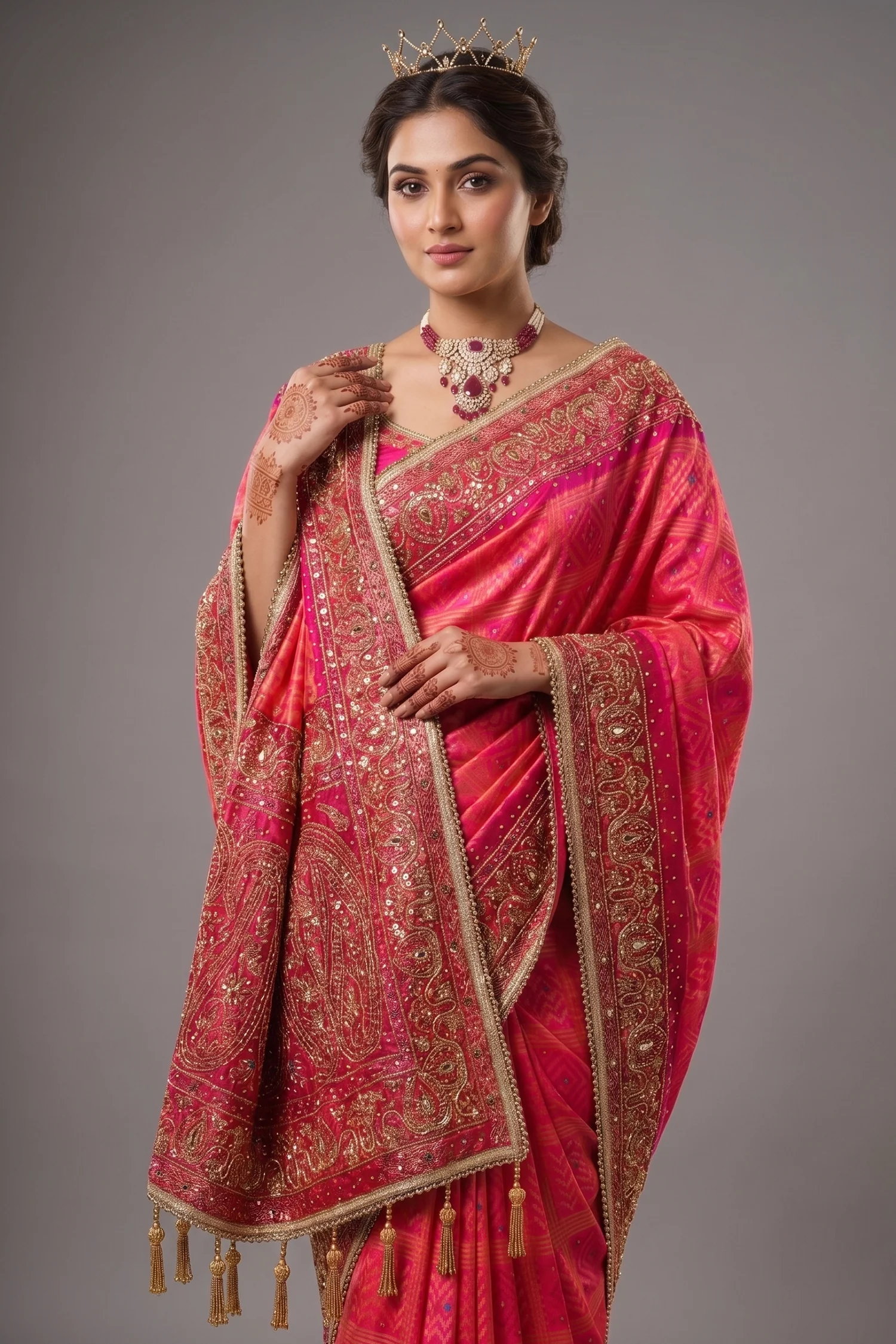 Pink Checks Art Silk Saree with Handworked Border and Pallu - Image 2