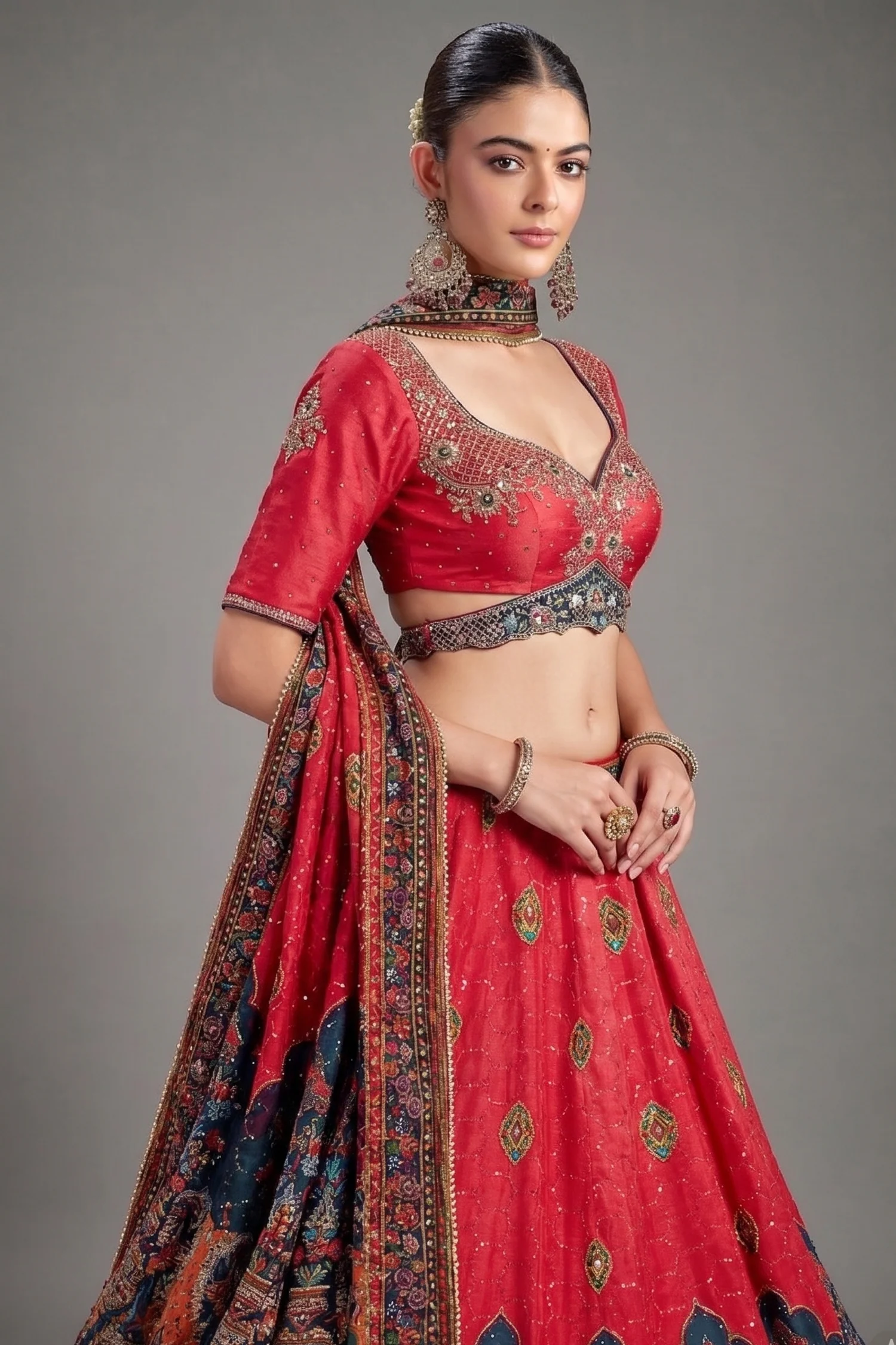 Pink Chiffon Silk Digital Floral Printed Lehenga with Sequins Work - Image 2
