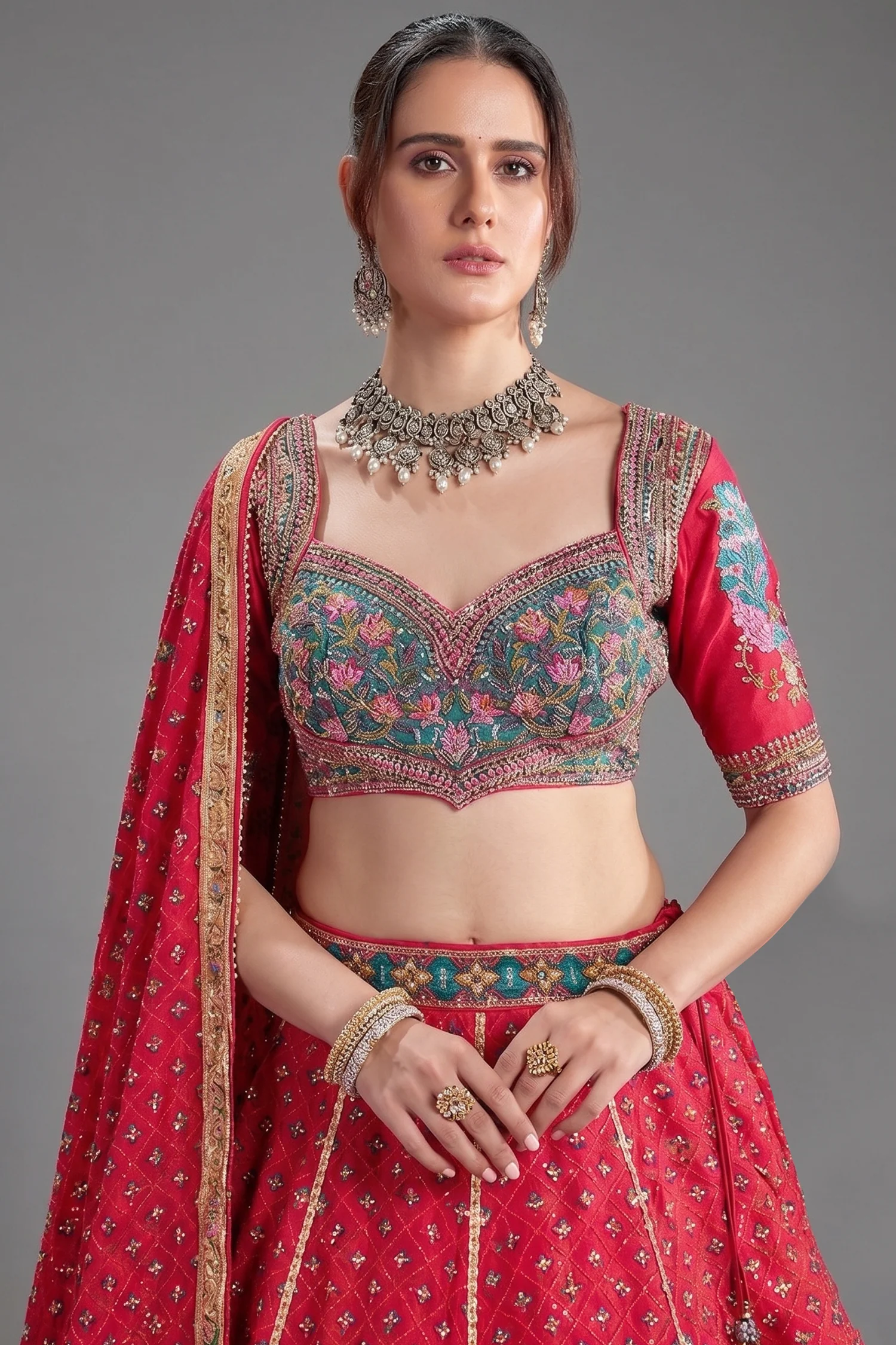 Pink Chiffon Silk Printed Lehenga with Sequins Work - Image 2