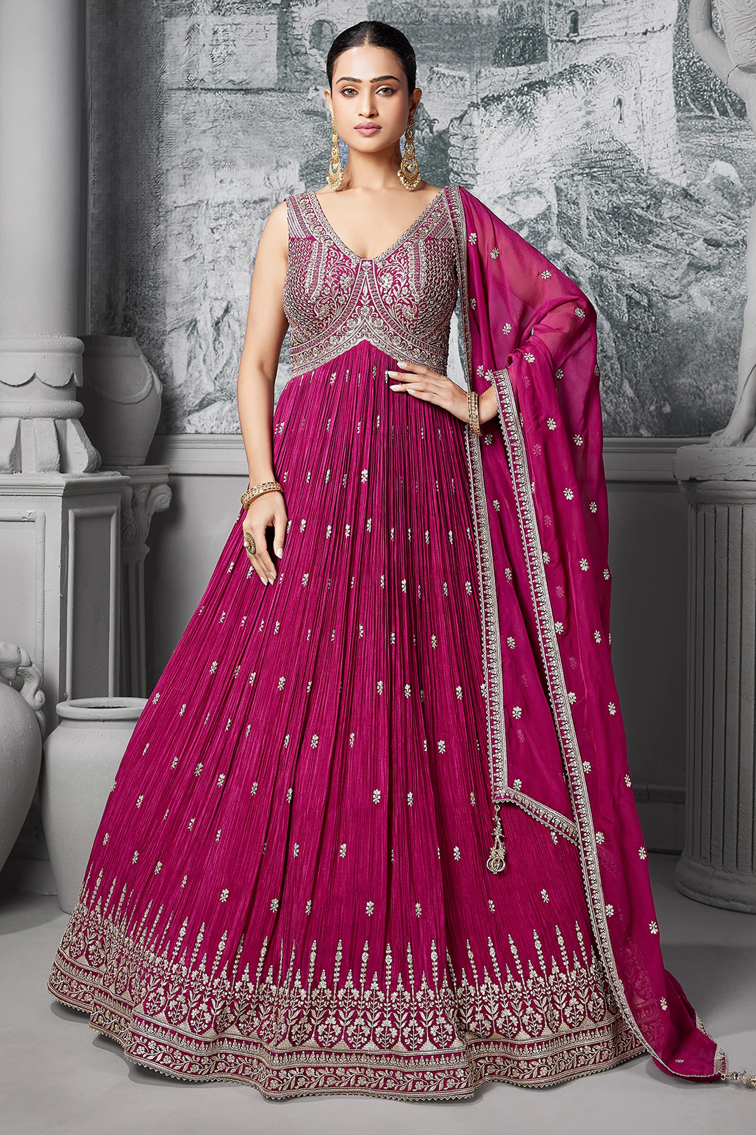 Pink Chinon Sequin Embroidered Anarkali Suit - Image 2