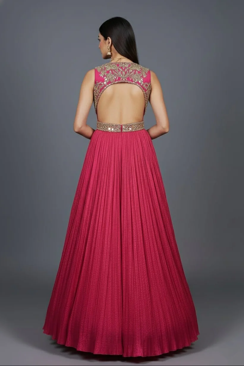Pink Chinon Wraped Style Side Cutout Anarkali Suit with Sequin Mirror Work - Image 3