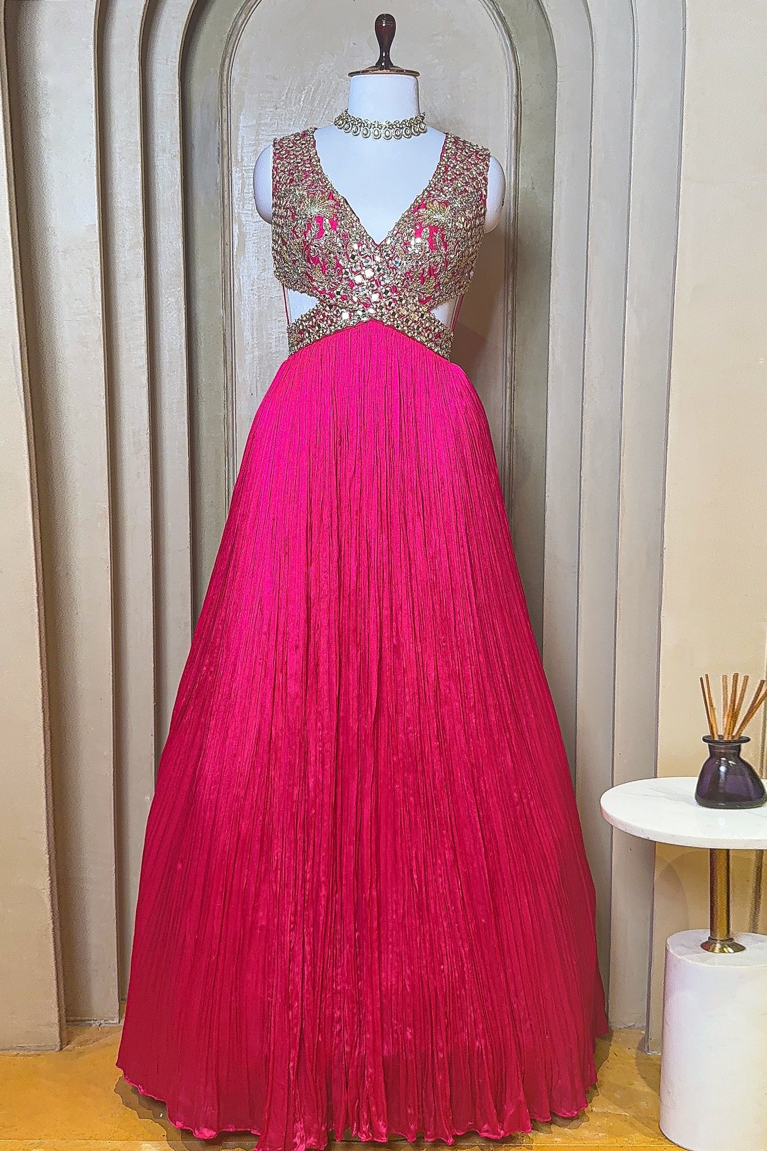 Pink Chinon Wraped Style Side Cutout Anarkali Suit with Sequin Mirror Work - Image 4
