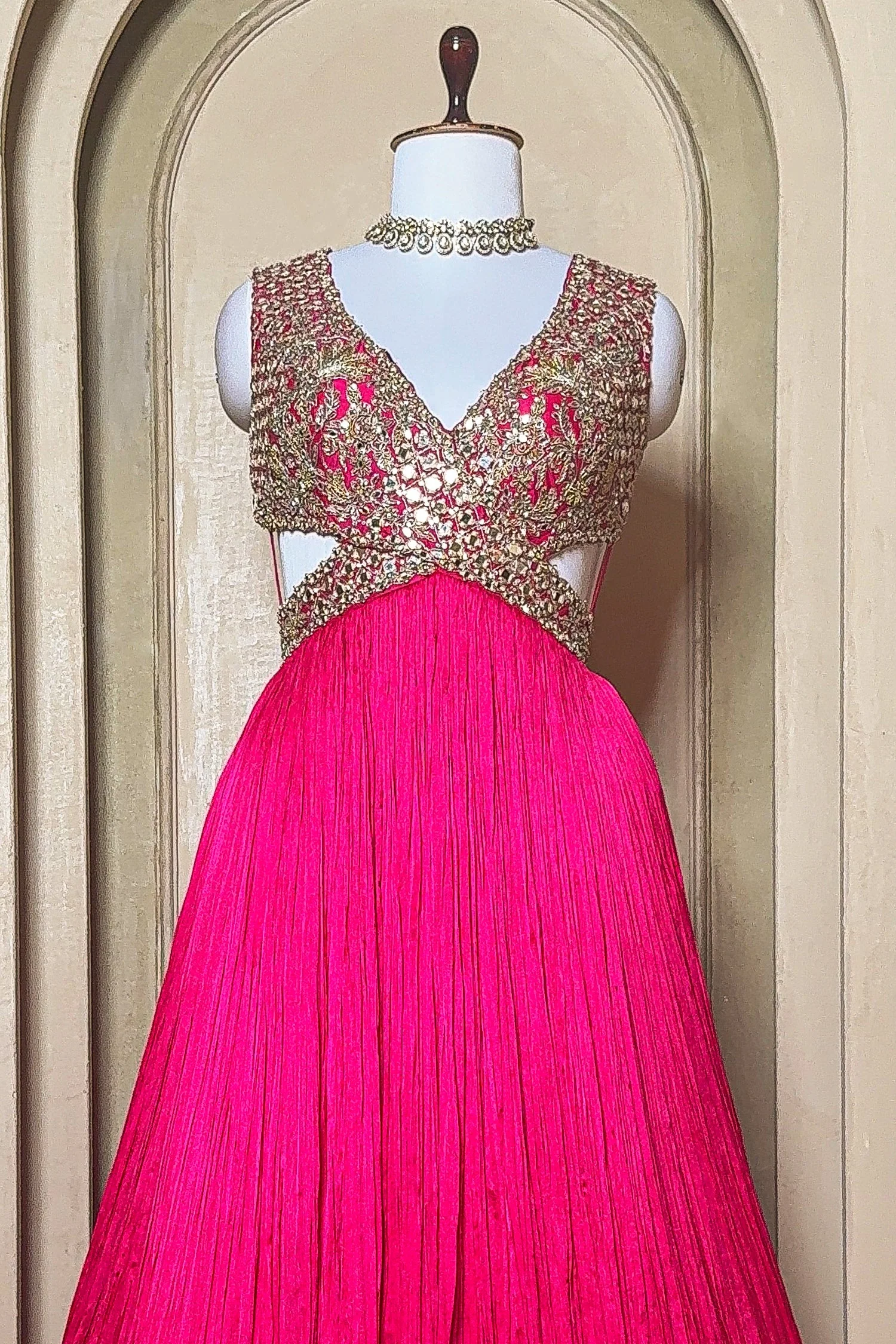 Pink Chinon Wraped Style Side Cutout Anarkali Suit with Sequin Mirror Work - Image 5