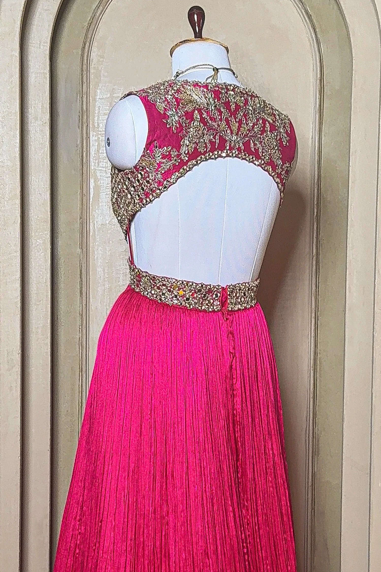 Pink Chinon Wraped Style Side Cutout Anarkali Suit with Sequin Mirror Work - Image 6