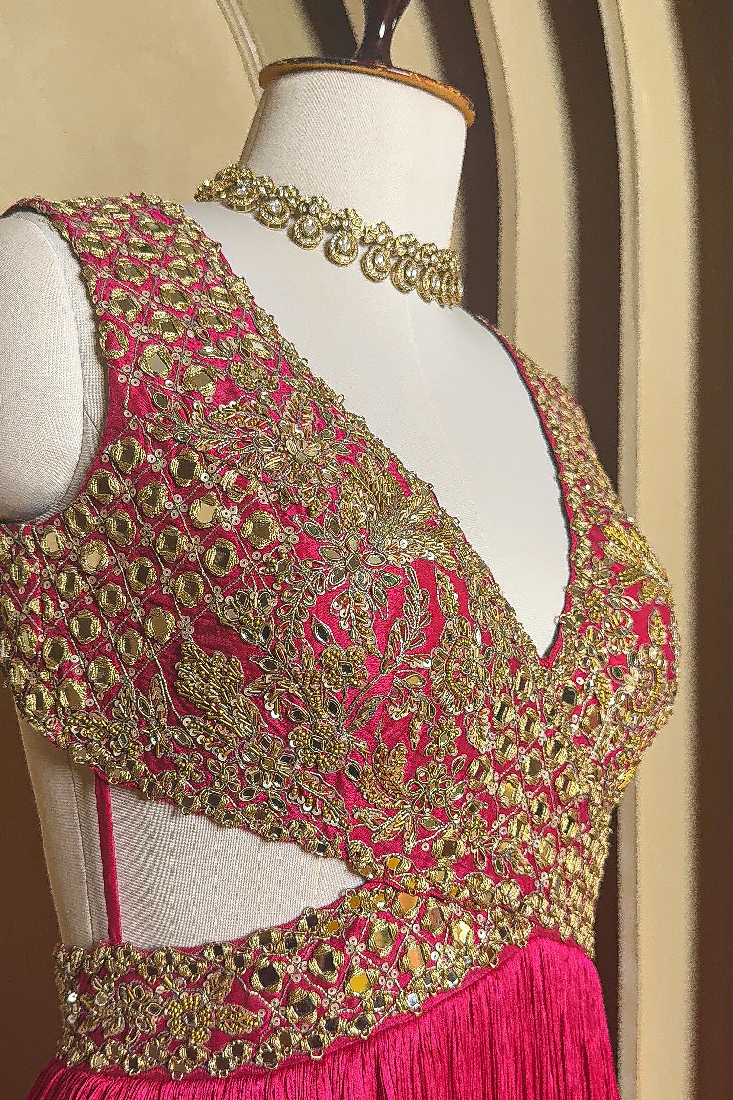 Pink Chinon Wraped Style Side Cutout Anarkali Suit with Sequin Mirror Work - Image 7