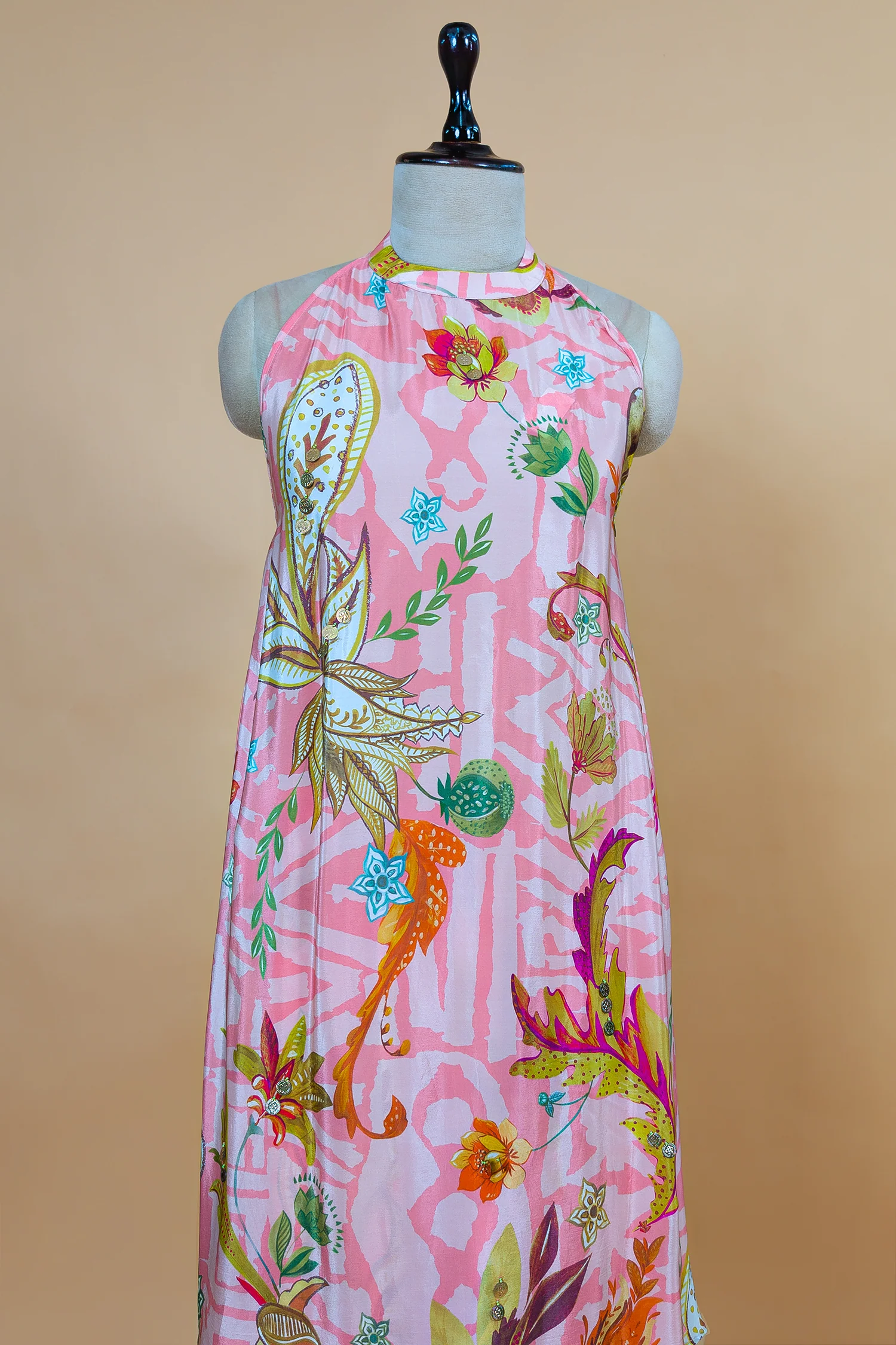 Pink Crepe Silk Digital Floral Printed Halter Neck Co-Ord Set - Image 4