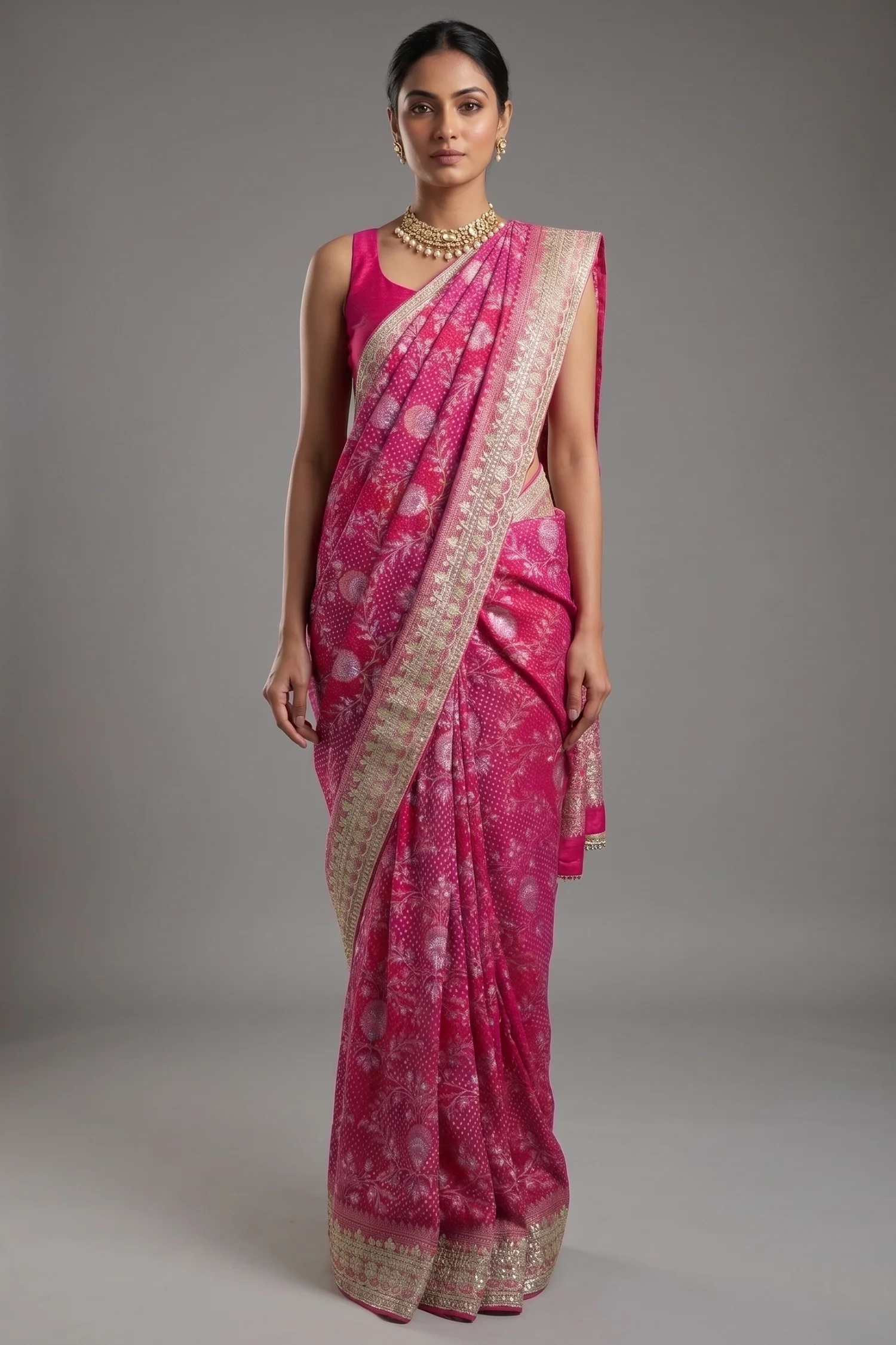 Pink Georgette Traditional Bandhej Saree with Gota Work