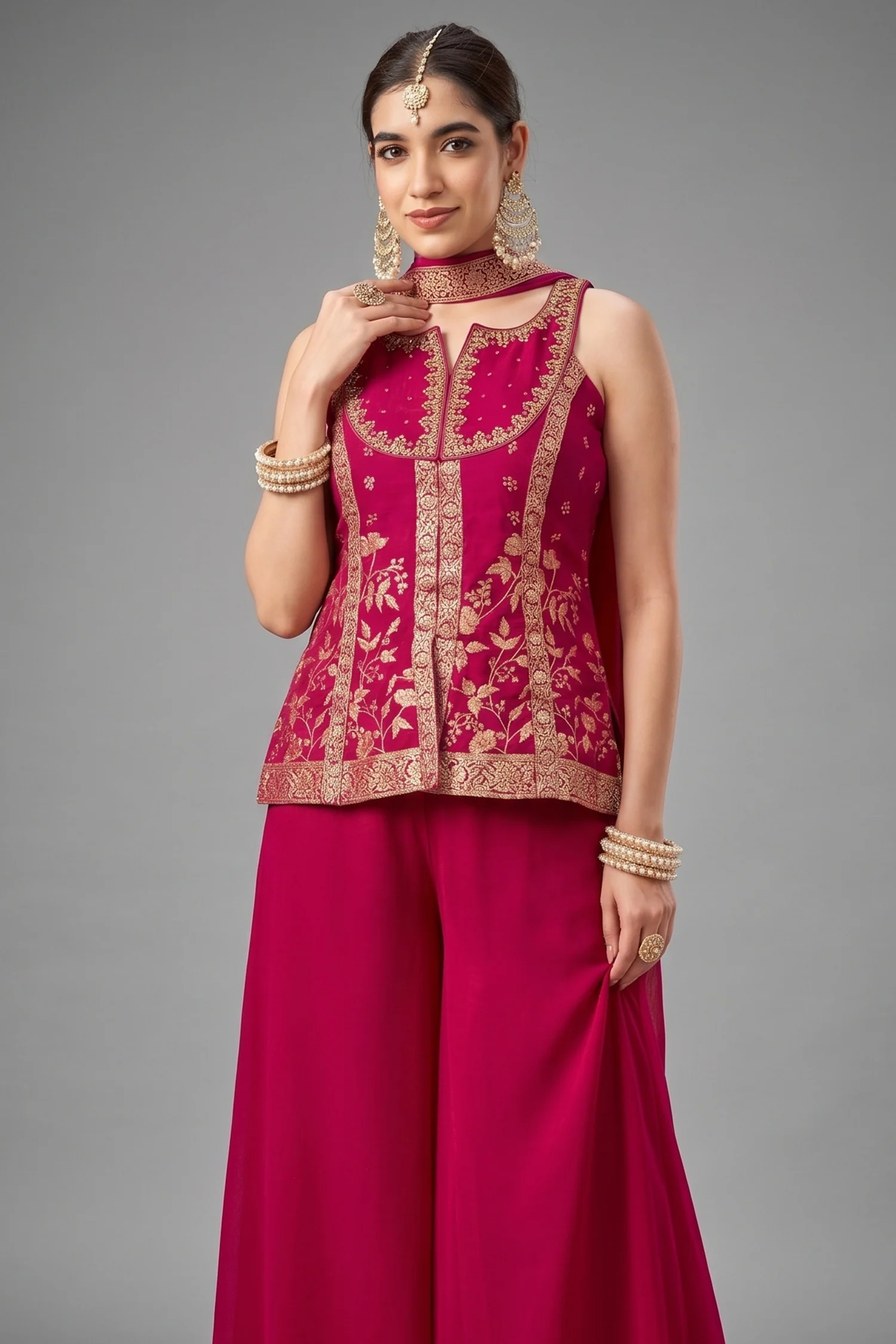 Pink Georgette Woven Palazzo Suit - Image 2
