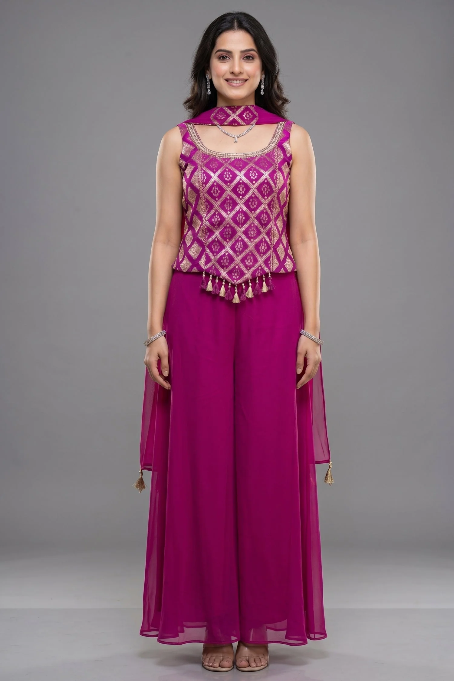 Pink Georgette Woven Top and Palazzo Set