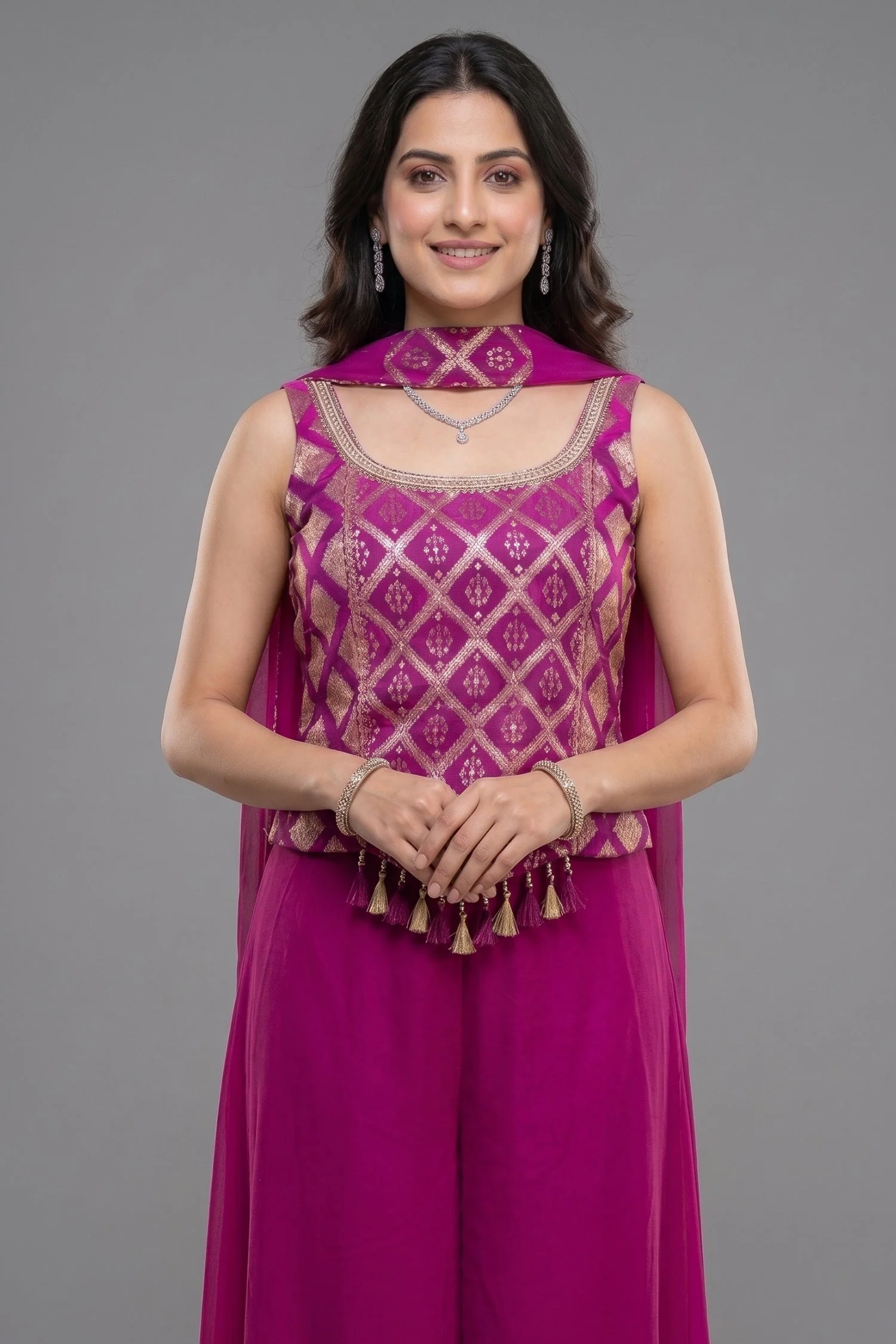 Pink Georgette Woven Top and Palazzo Set - Image 2