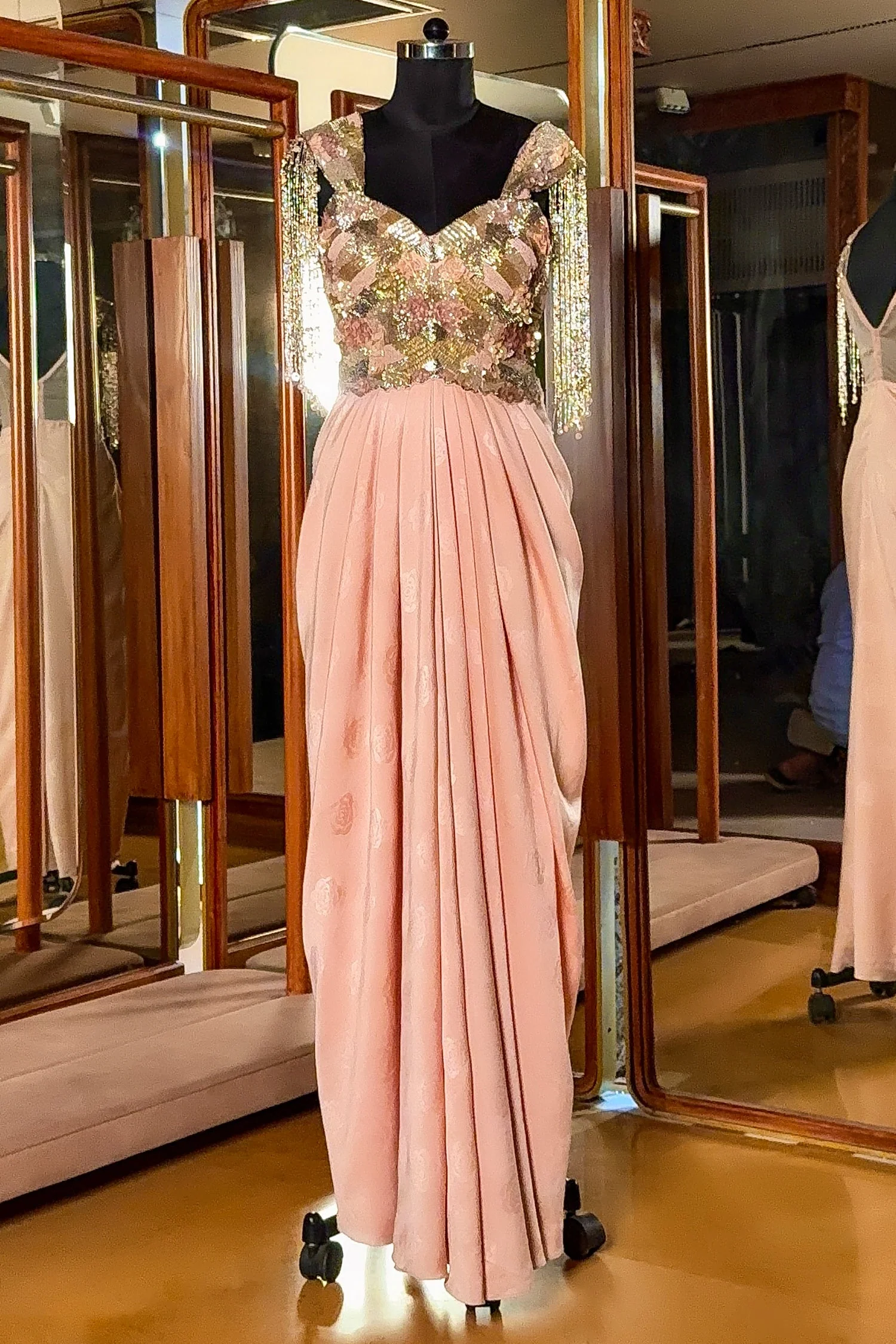 Pink Improted Sequin Cutdana Worked Fusion Gown - Image 3